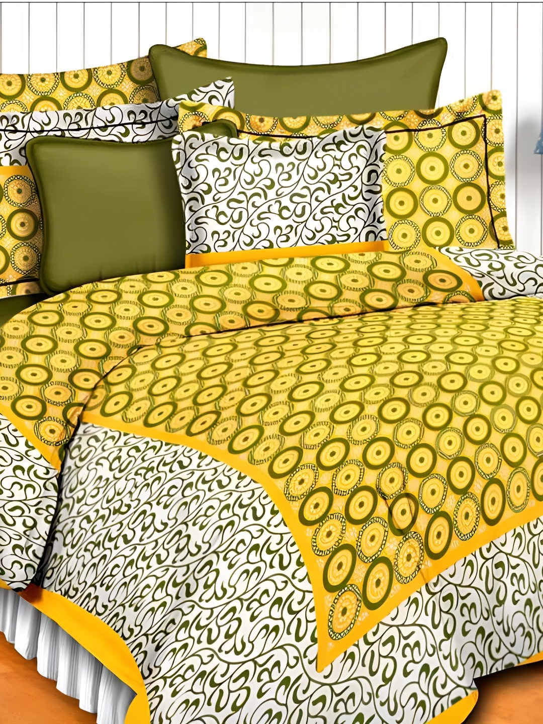 

Sohibe Yellow Ethnic Motif Printed Pure Cotton King Size Bed cover with 2 Pillow covers