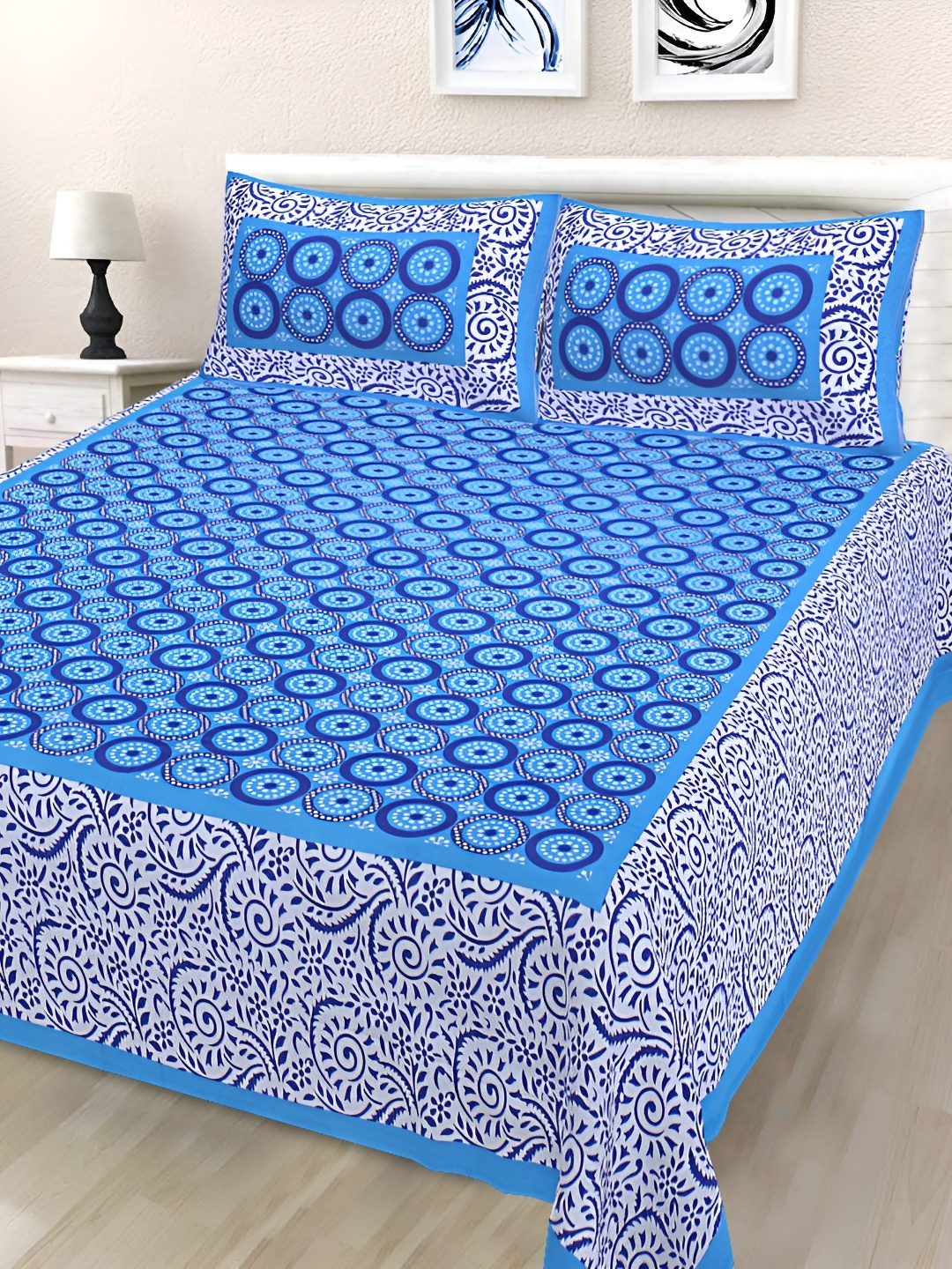 

Sohibe Blue Cotton Bed cover with 2 Pillow covers