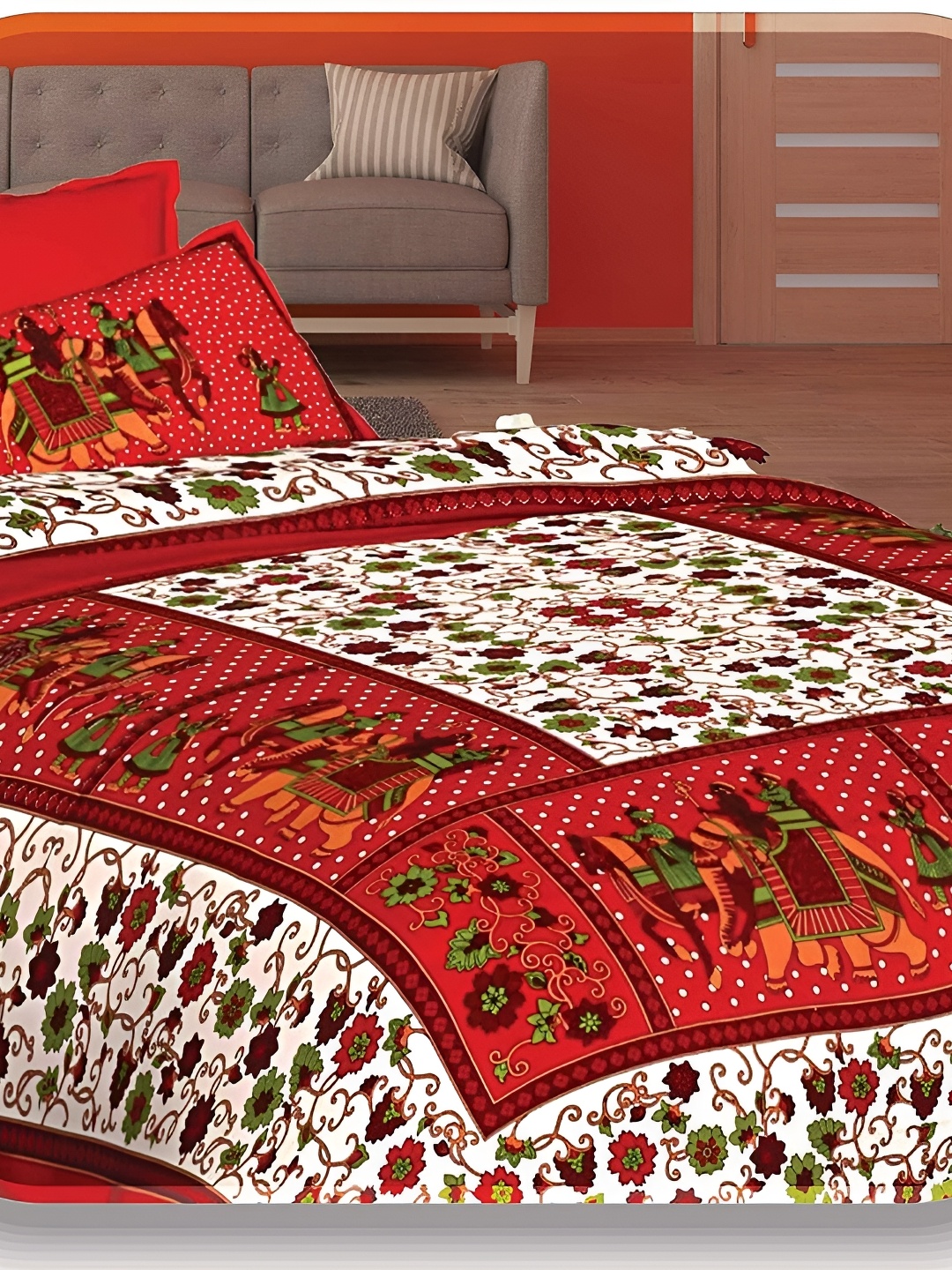 

Sohibe Red Cotton Bed Covers & 2 Pillow Covers