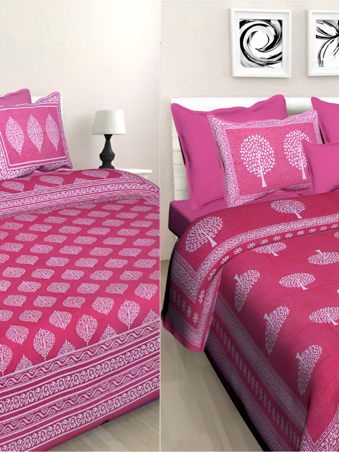 

Sohibe Pink Cotton 2 Bed Covers & 4 Pillow Covers