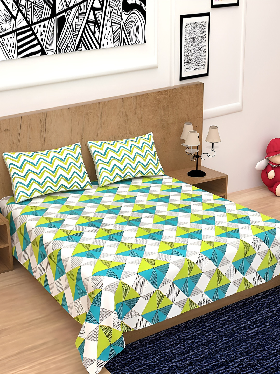 

Sohibe Blue & Green Cotton 2 Bed Covers & 4 Pillow Covers