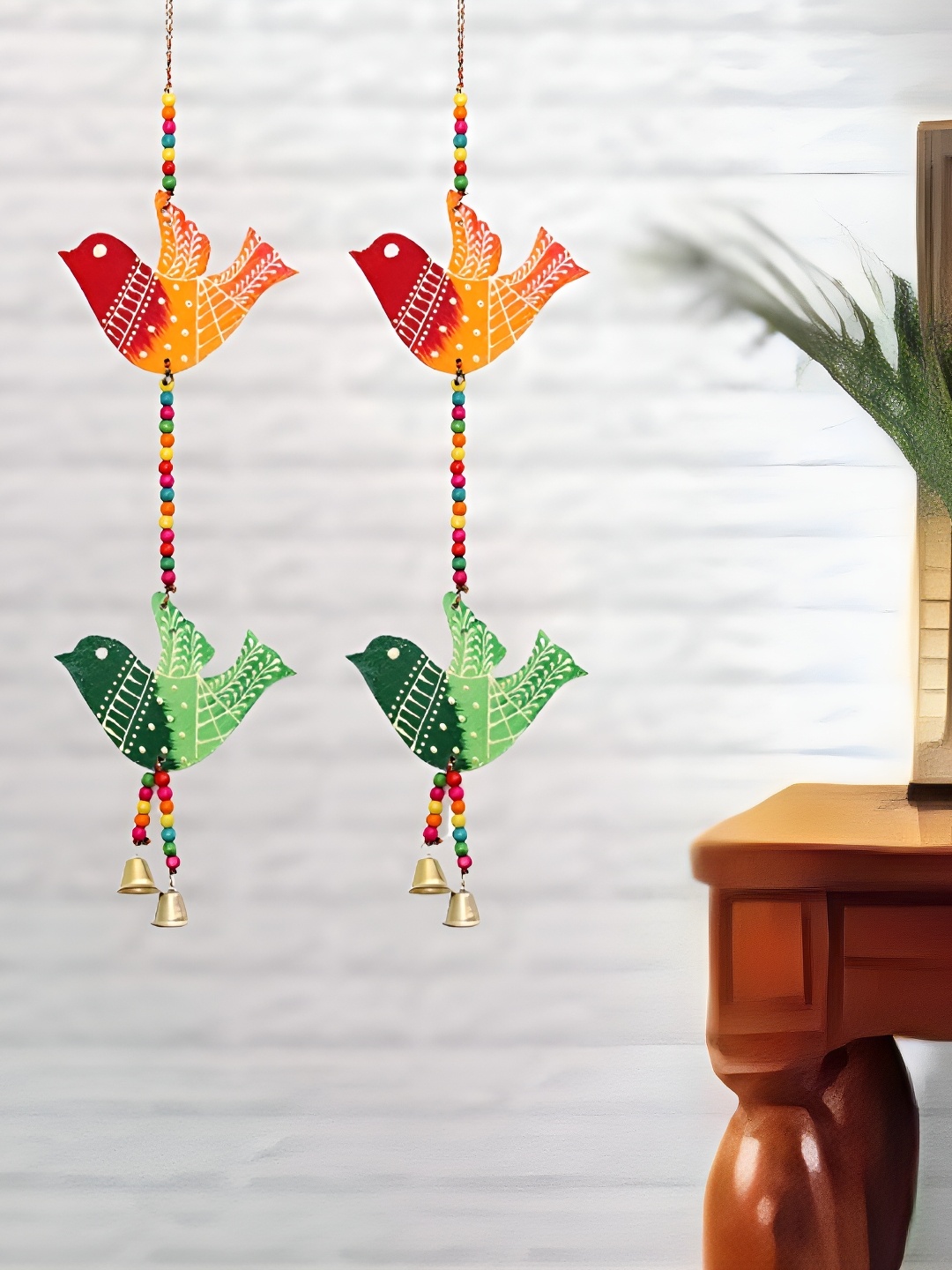 

Sohibe Orange & Green 2 Pieces Textured Wooden Wall Hangings