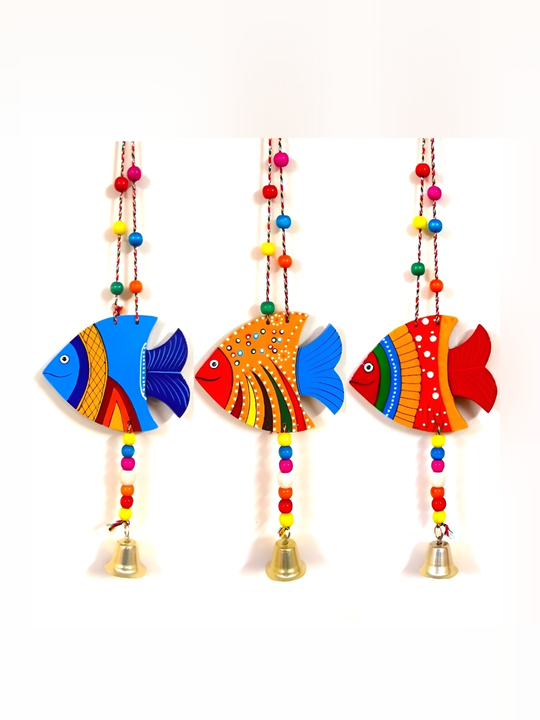 Sohibe Blue & Orange 3 Pieces Textured Wooden Wall Hangings