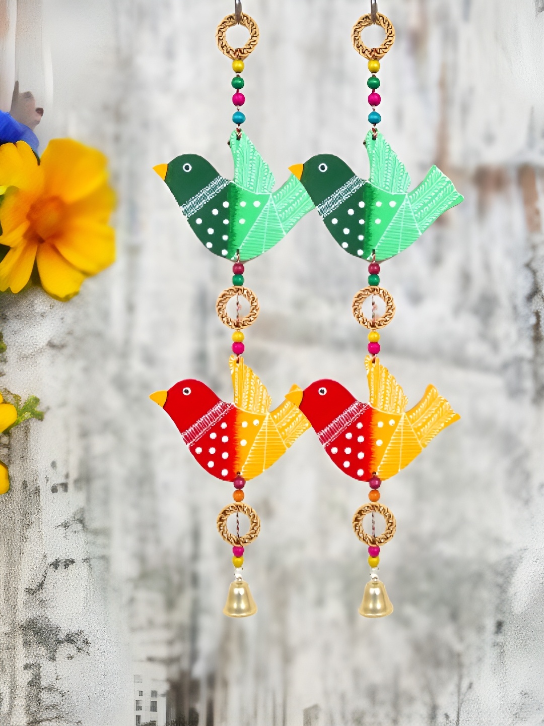 

Sohibe Green & Yellow 2 Pcs Textured Wooden Wall Hangings