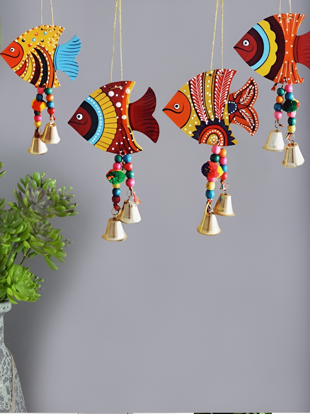 

Sohibe 4Pcs Red & Blue Printed Wall Hanging