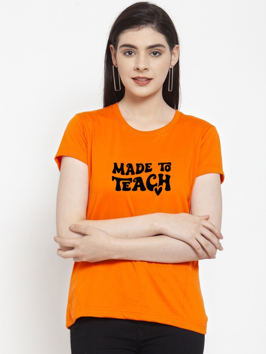 Friskers Typography Printed Cotton Slim Fit T-shirt, Orange