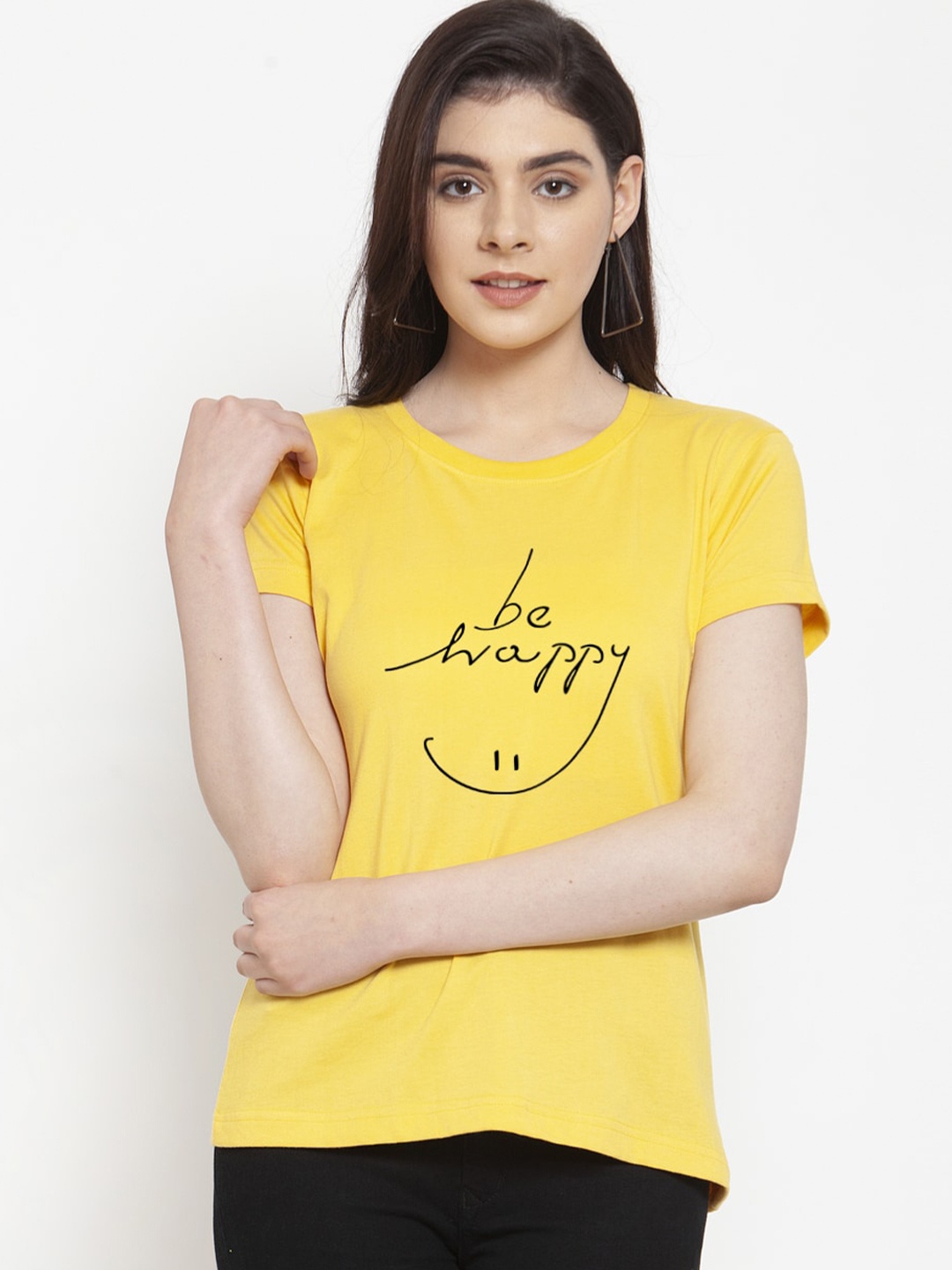 

Friskers Typography Printed Slim Fit Pure Cotton T-shirt, Yellow