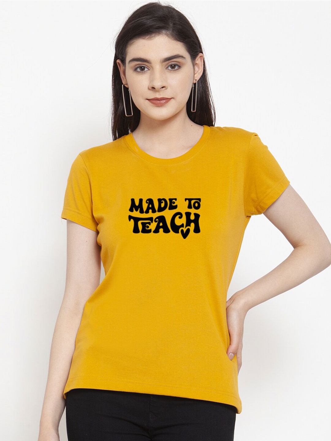 

Friskers Typography Printed Pure Cotton Slim Fit T-Shirt, Mustard