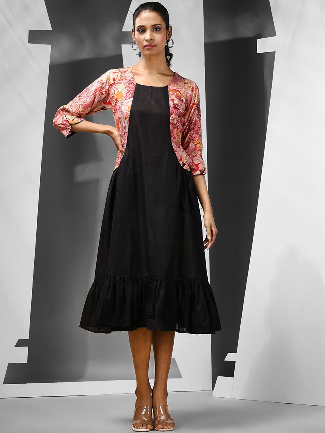 

Charukriti Women Cotton A-Line Dress, Black
