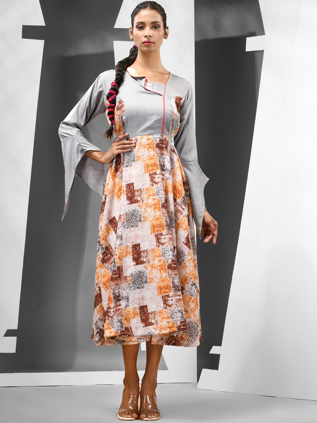 

Charukriti Printed Flared Fit and Flare Ethnic Midi Dress, White