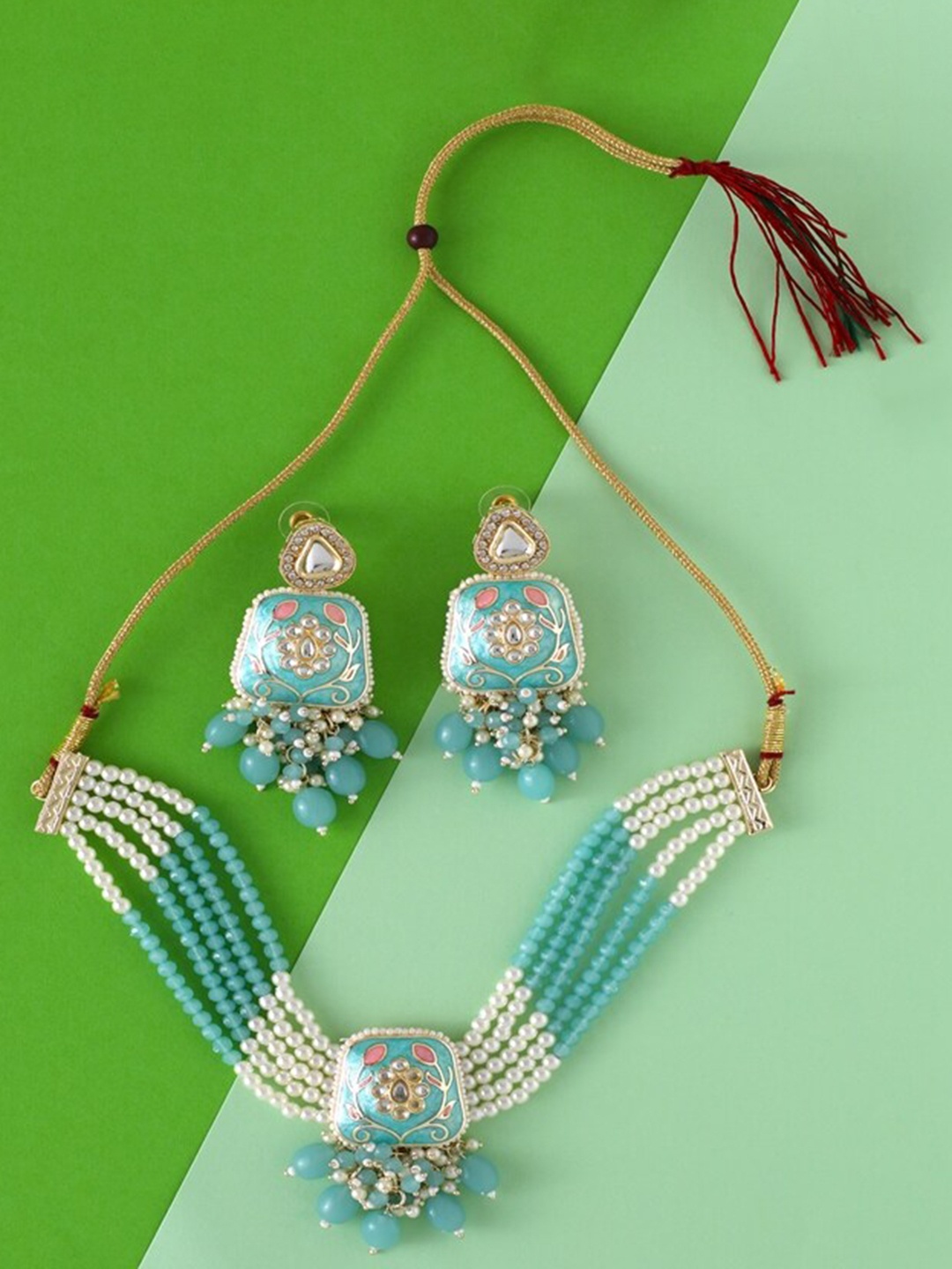

Cierra Gold-plated Enamelled Kundan-studded & Beaded Jewellery Set