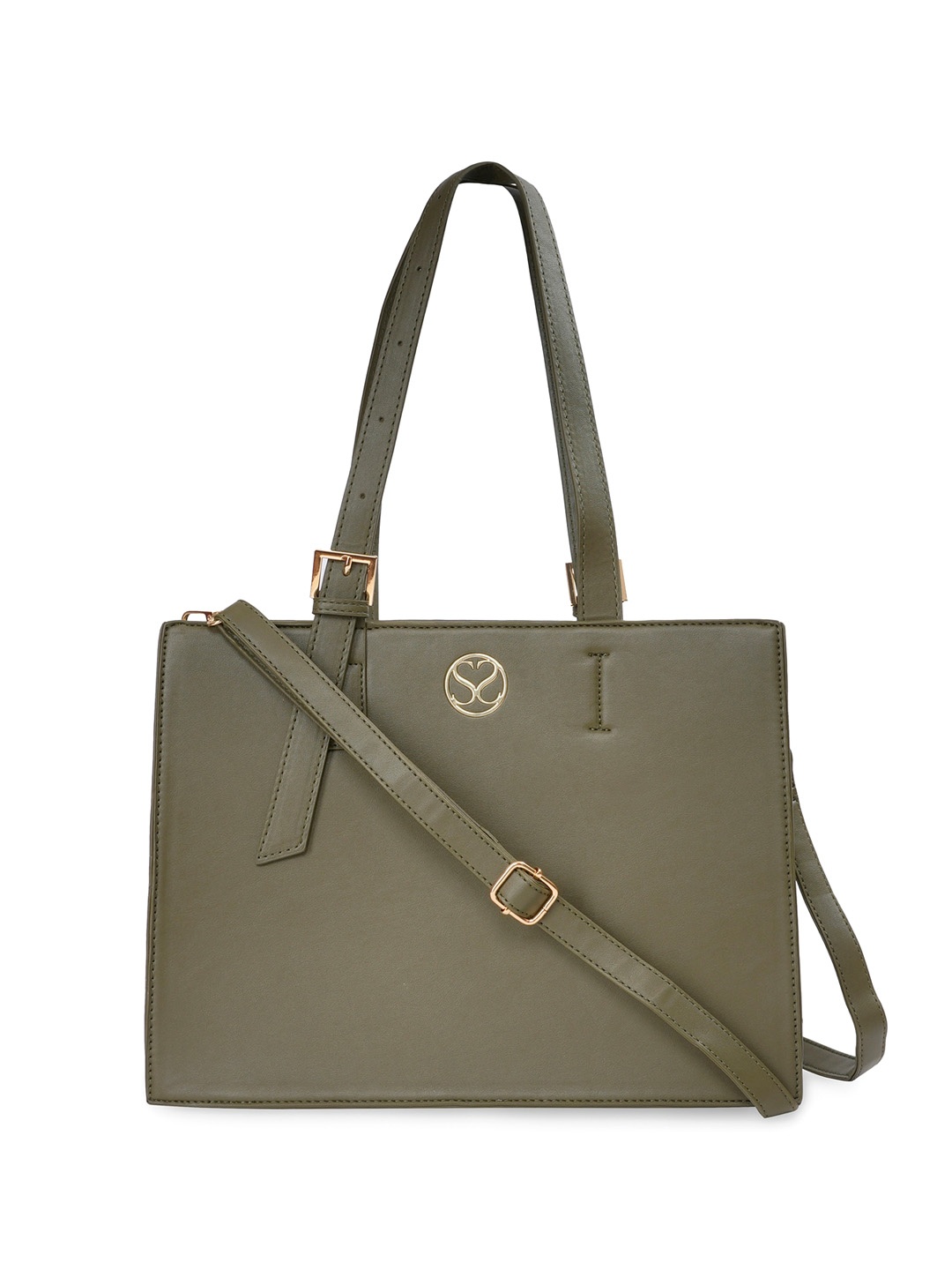 

Sugarush Brand Logo Printed Structured Tote Bag With Pouch, Olive