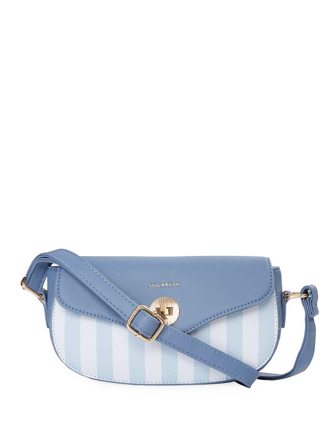 

Sugarush Striped PU Structured Sling Bag with Quilted, Blue