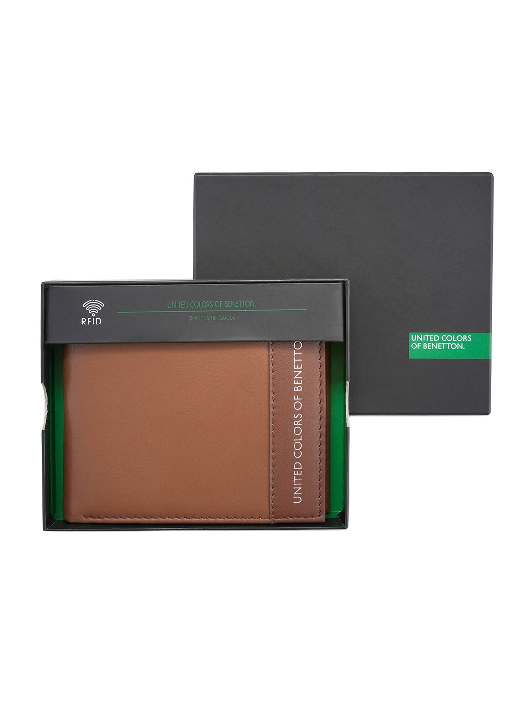 

United Colors of Benetton Men Typography Printed Leather Two Fold Wallet, Brown