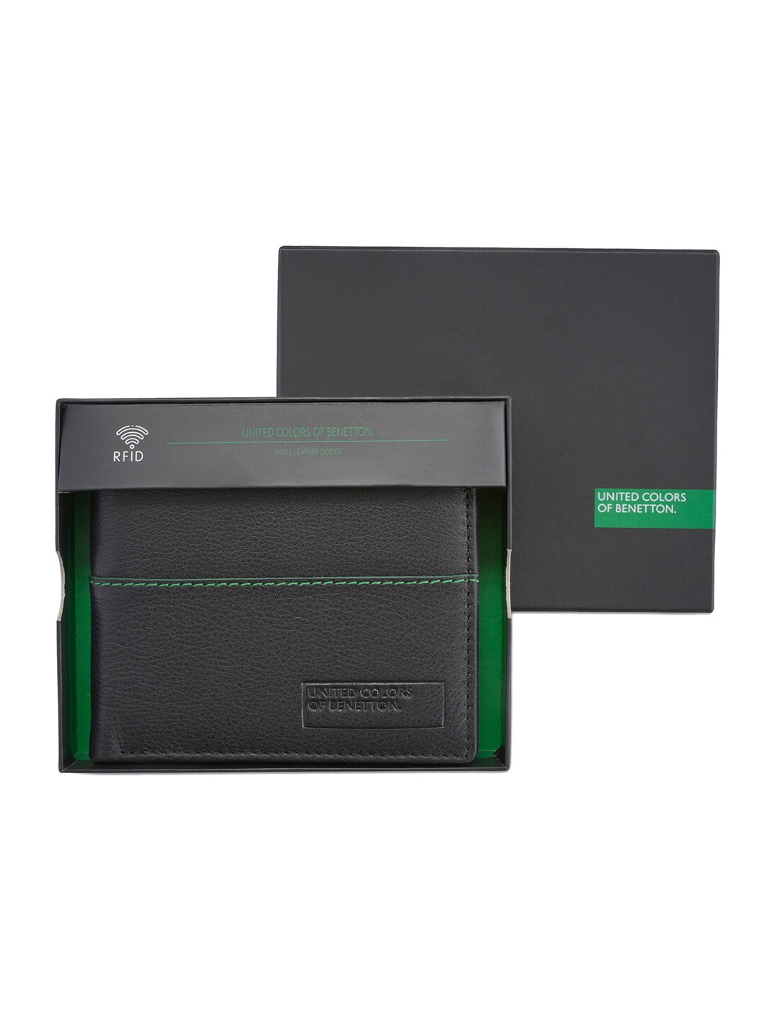 

United Colors of Benetton Men Textured Leather Two Fold Wallet, Black