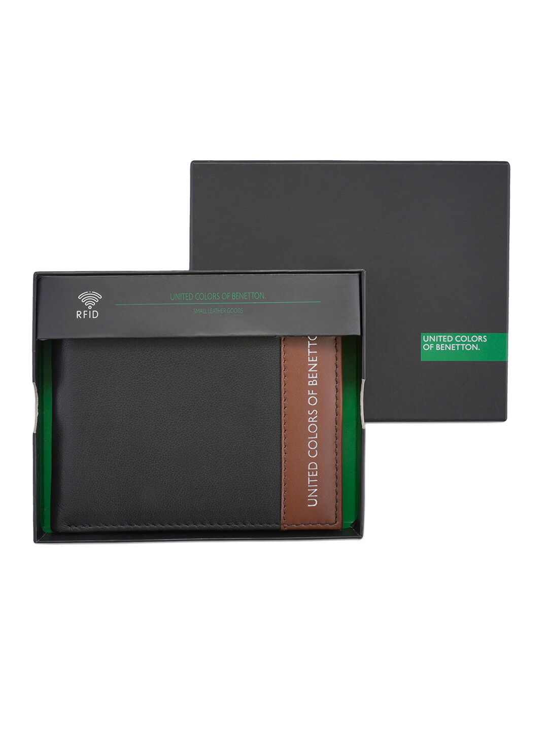 

United Colors of Benetton Men Typography Printed Leather Two Fold Wallet, Black