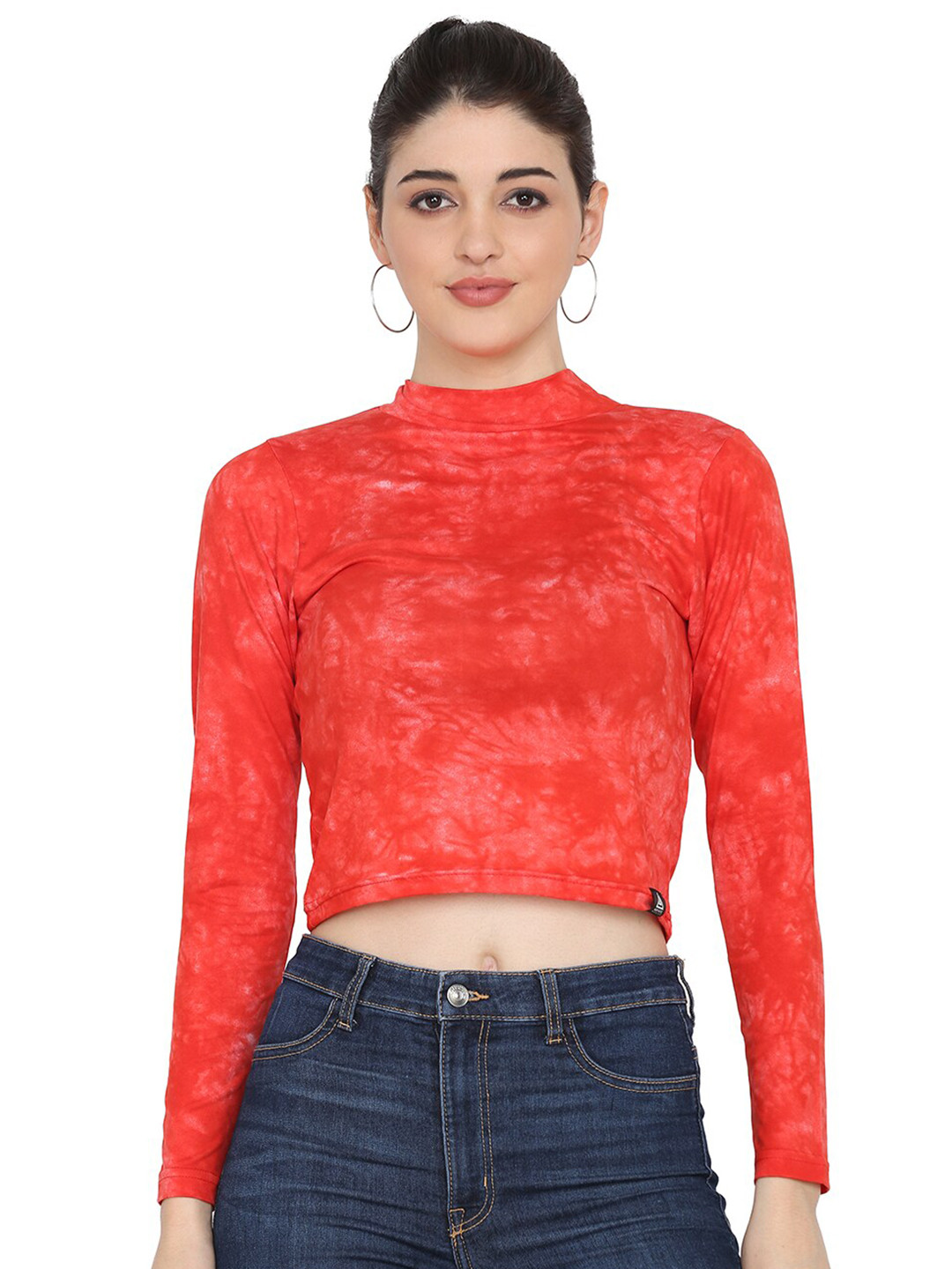 

Aesthetic Bodies Tie & Dye High Neck Fitted Crop Top, Red