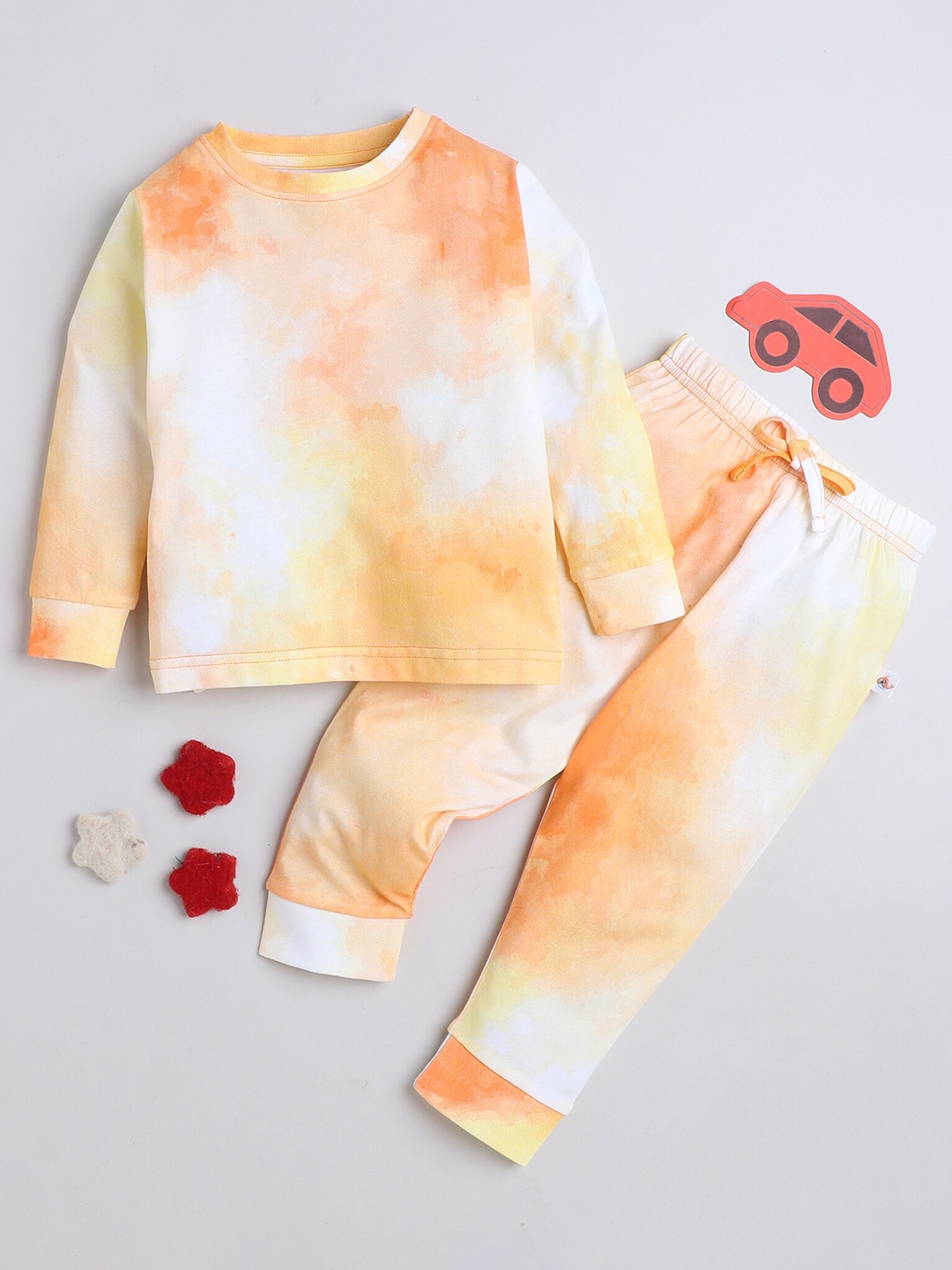 

BUMZEE Boys Tie & Dye Long Sleeves Pure CottonNight suit, Orange