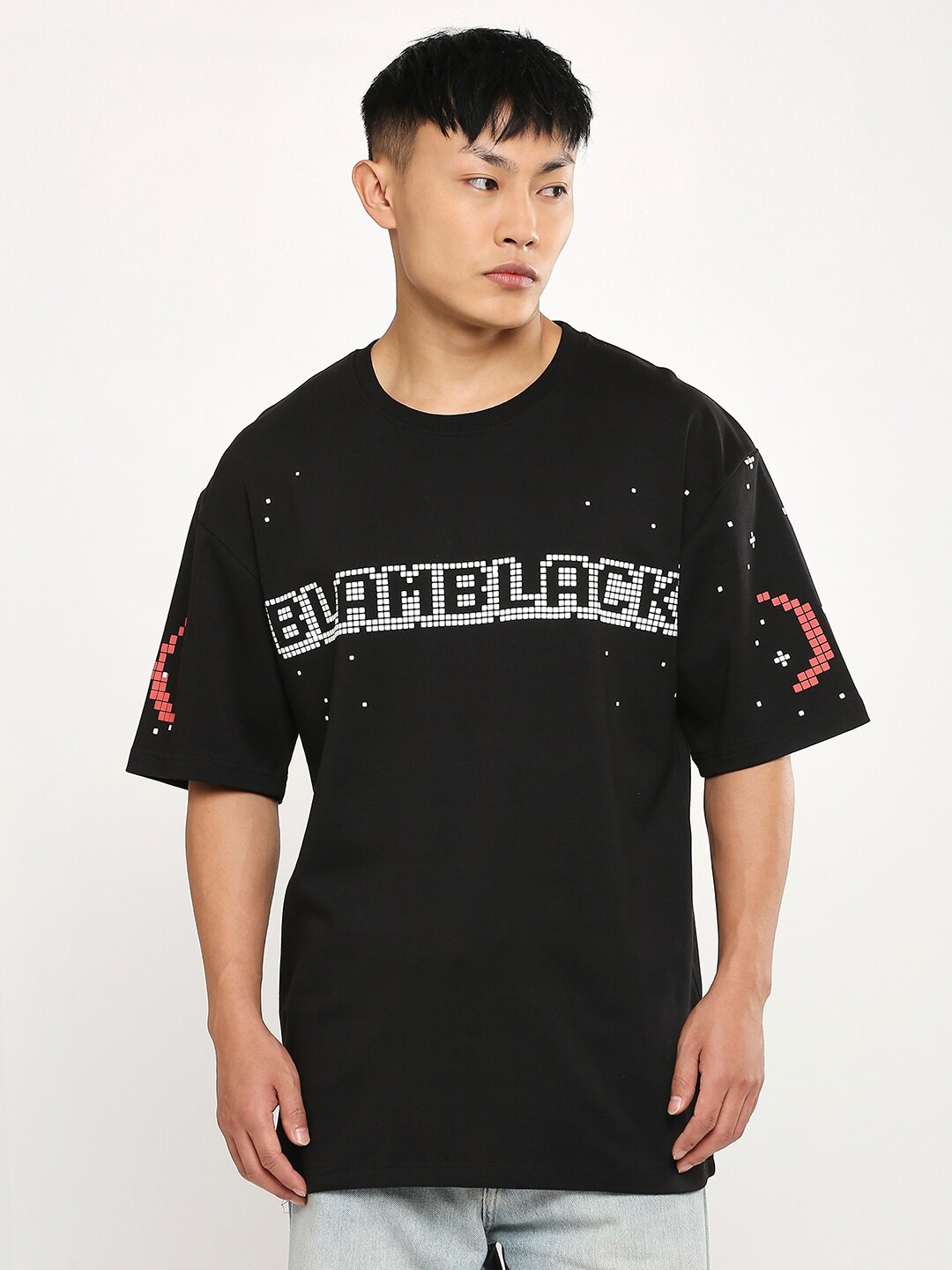 

Blamblack Typography Printed Drop Shoulder Oversized T-shirt, Black