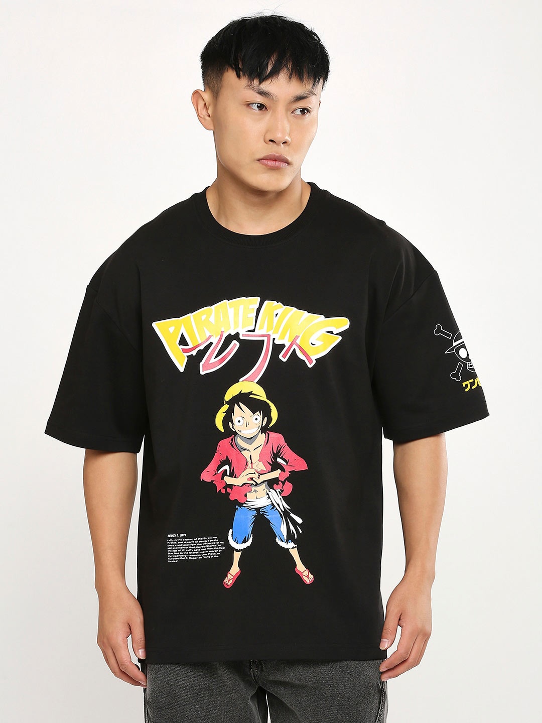 

Blamblack Pirate King Printed Drop-Shoulder Cotton Oversized T-shirt, Black
