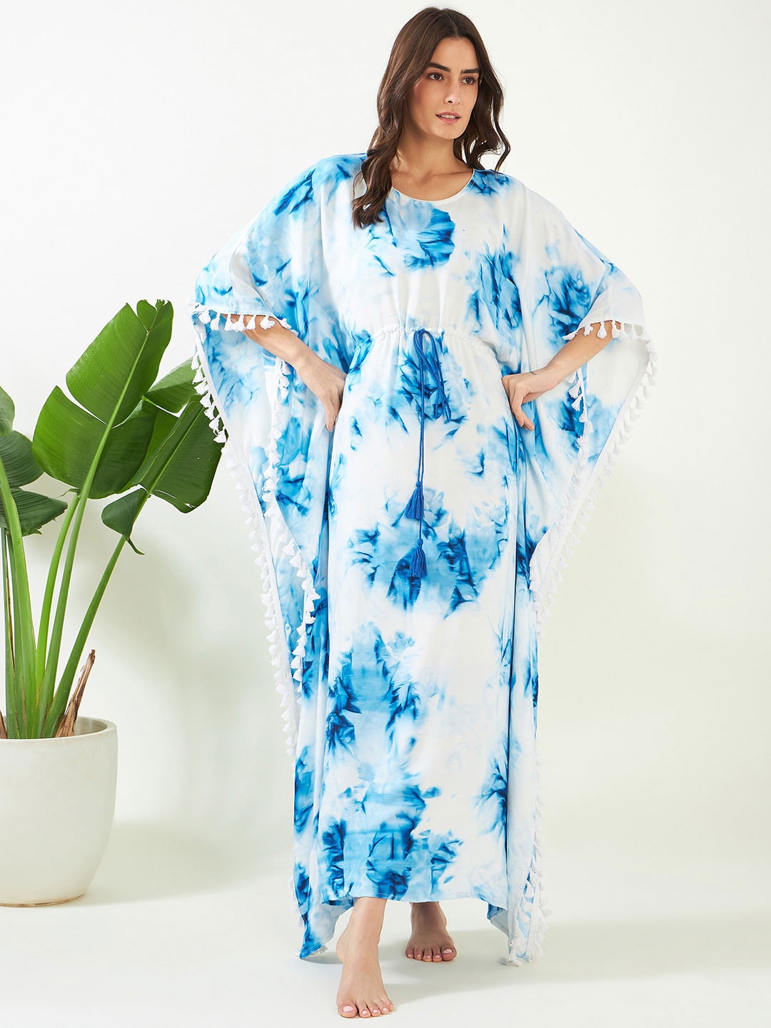 

The Kaftan Company Tie and Dyed Maxi Kaftan Nightdress, Blue