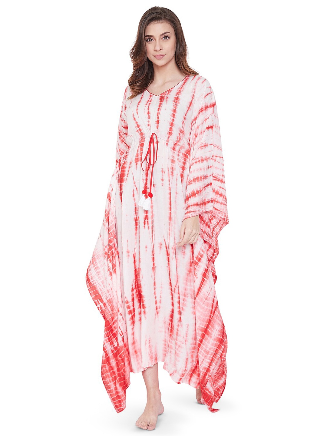 

The Kaftan Company Tie & Dye Maxi Modal Kaftan Nightdress, Red