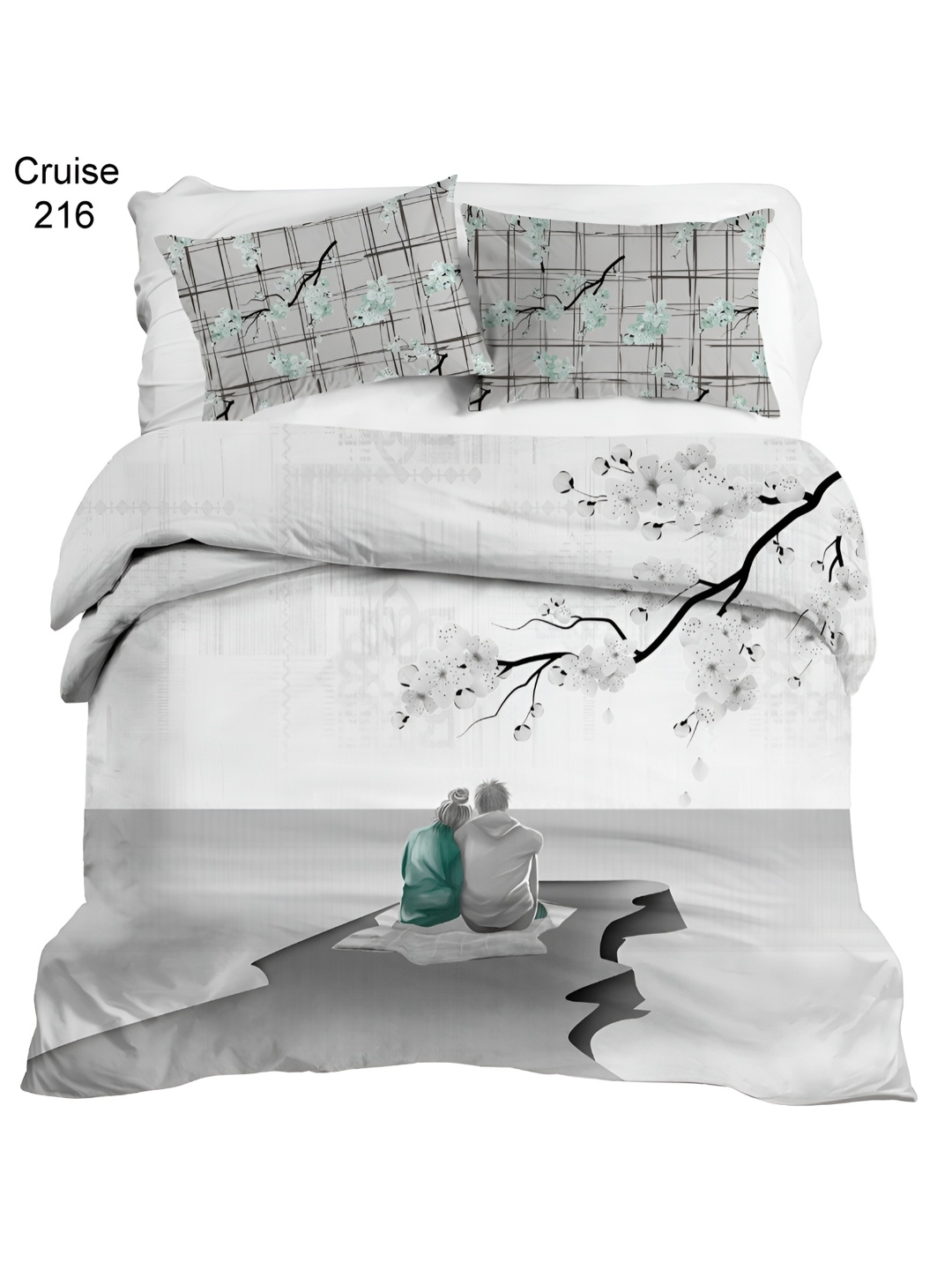 

Bedbathandbliss White & Grey Floral 300 TC Single Bedsheet with 2 Pillow Covers