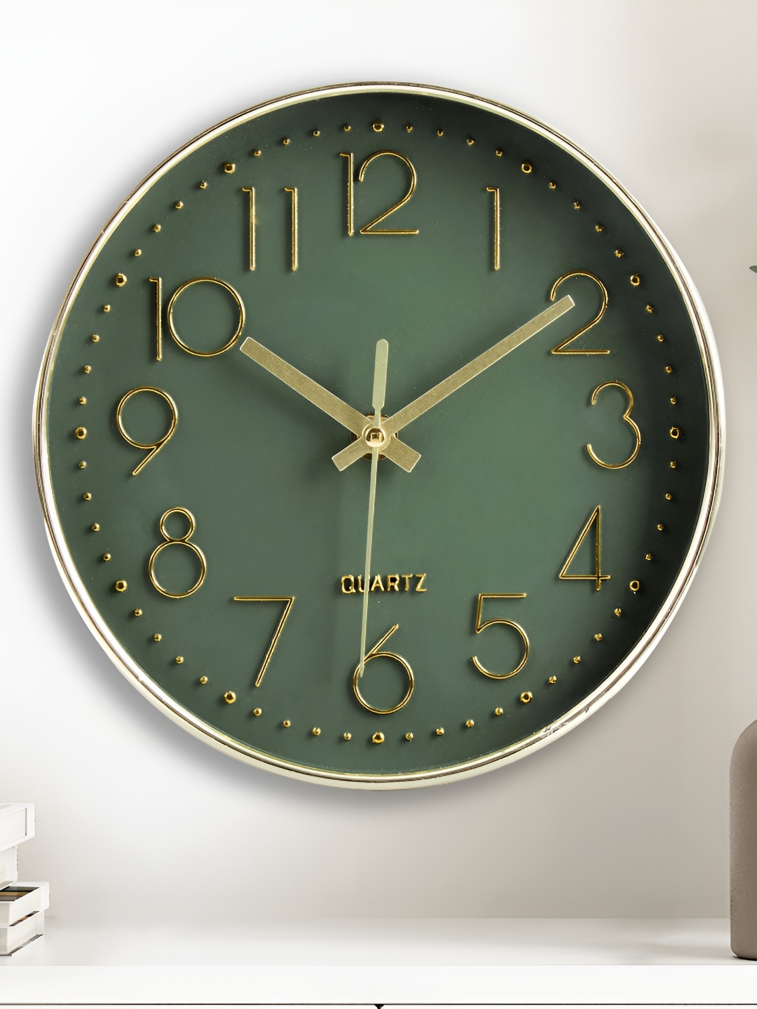 

Home Centre Green & Gold-Toned Traditional Wall Clock