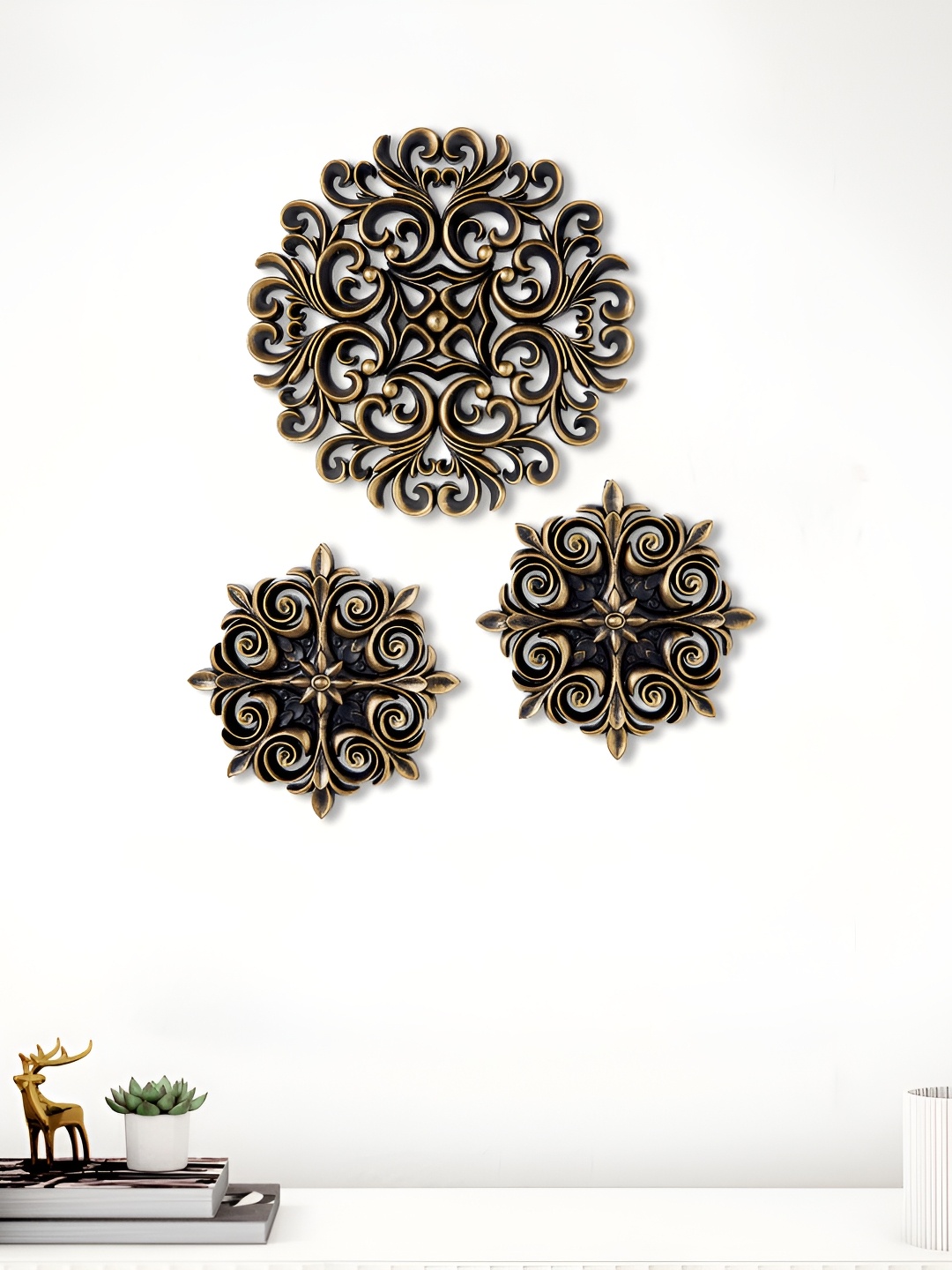 Home Centre Gold-Toned Set of 3 Decorative Wall Hangings
