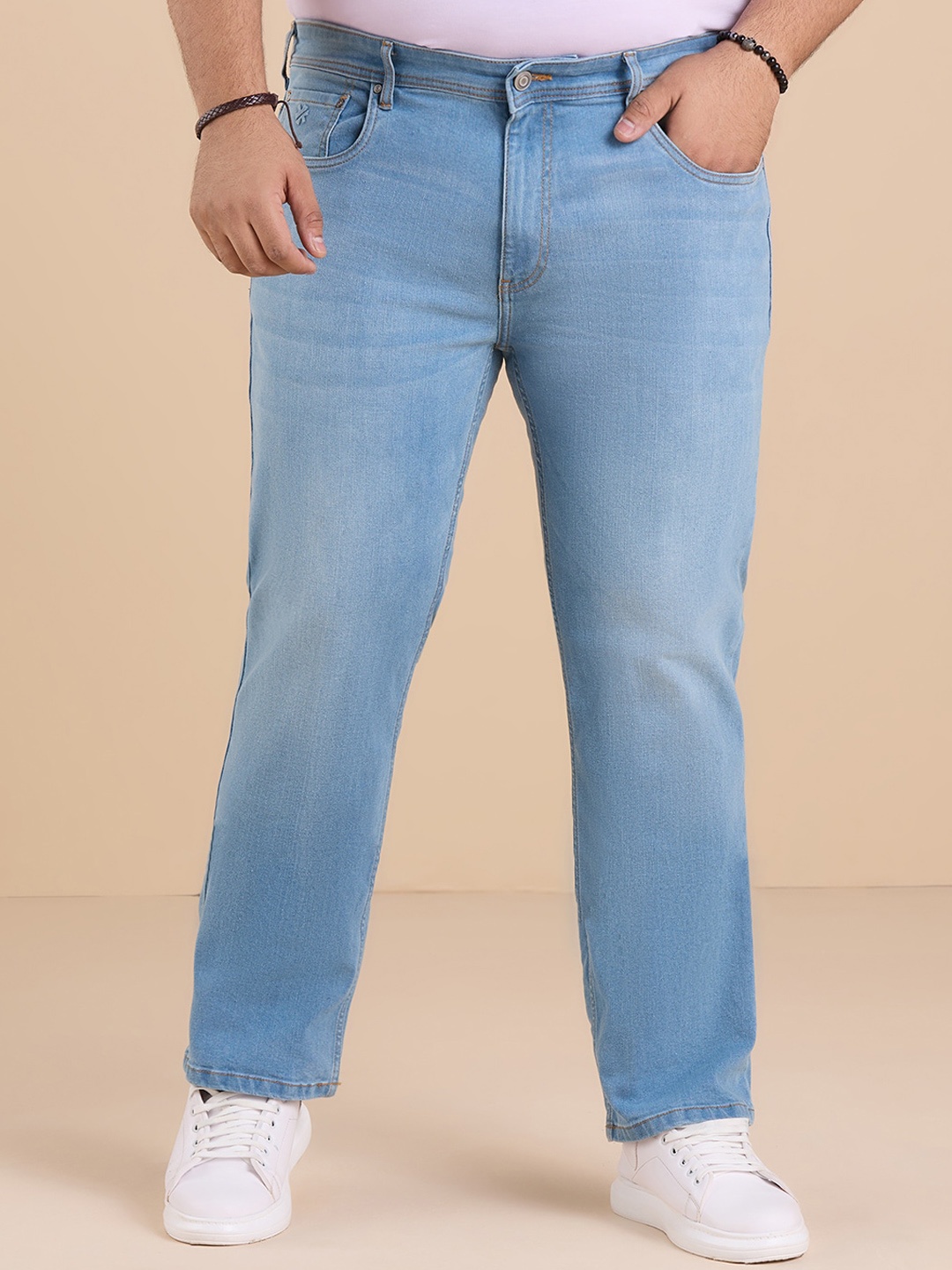 

Big Hello - The Plus Life Men Kevin Fit Light Fade Clean Look Cotton Jeans, Blue