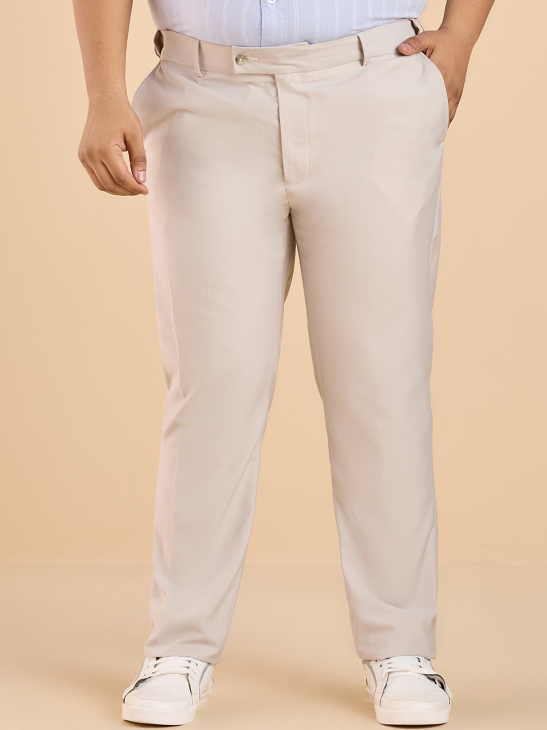 

Big Hello - The Plus Life Men Mid Rise Formal Trousers, Beige