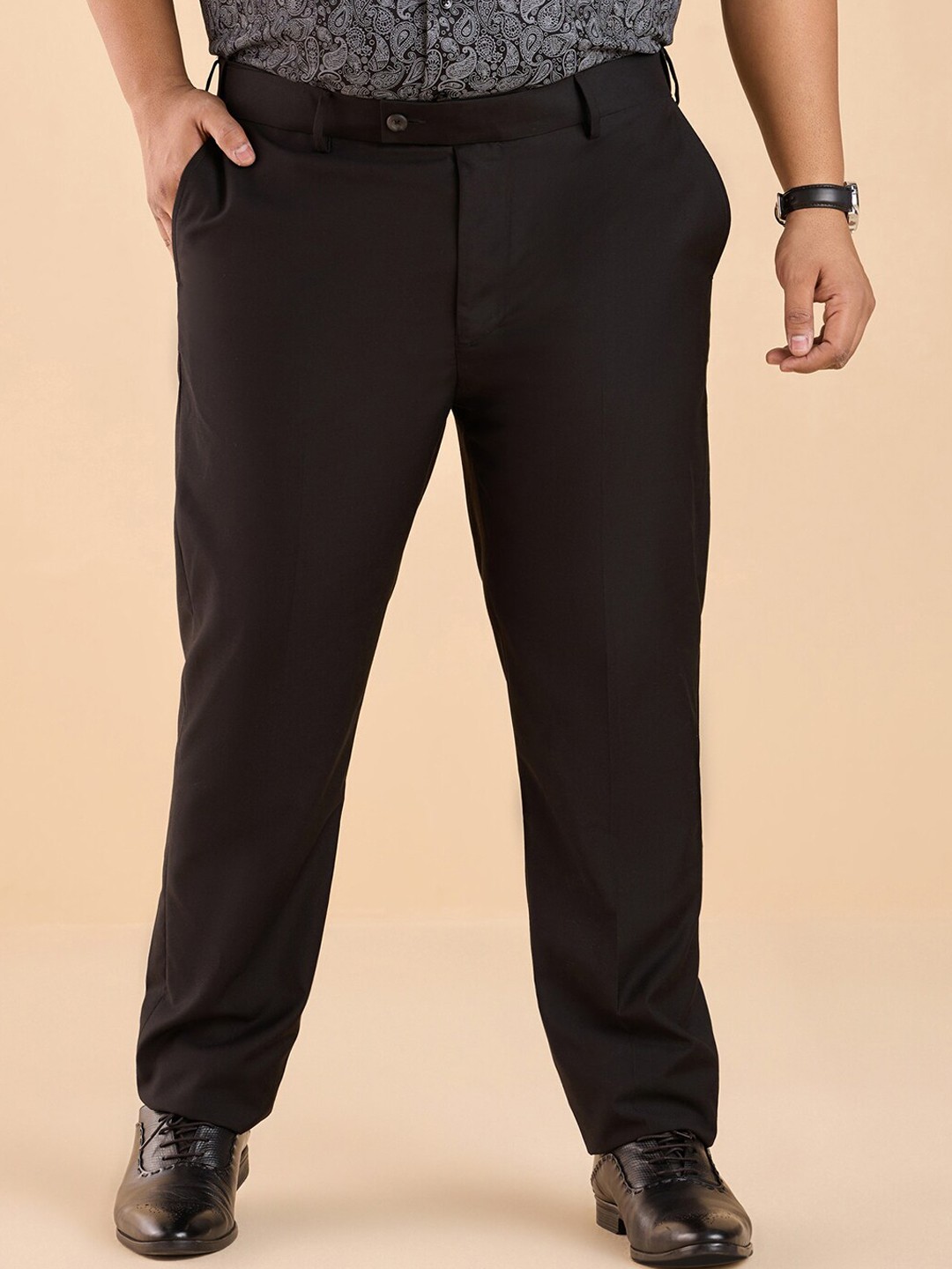 

Big Hello - The Plus Life Men Mid Rise Formal Trousers, Black