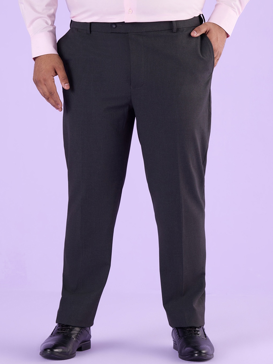 

Big Hello - The Plus Life Men Mid Rise Formal Trousers, Black
