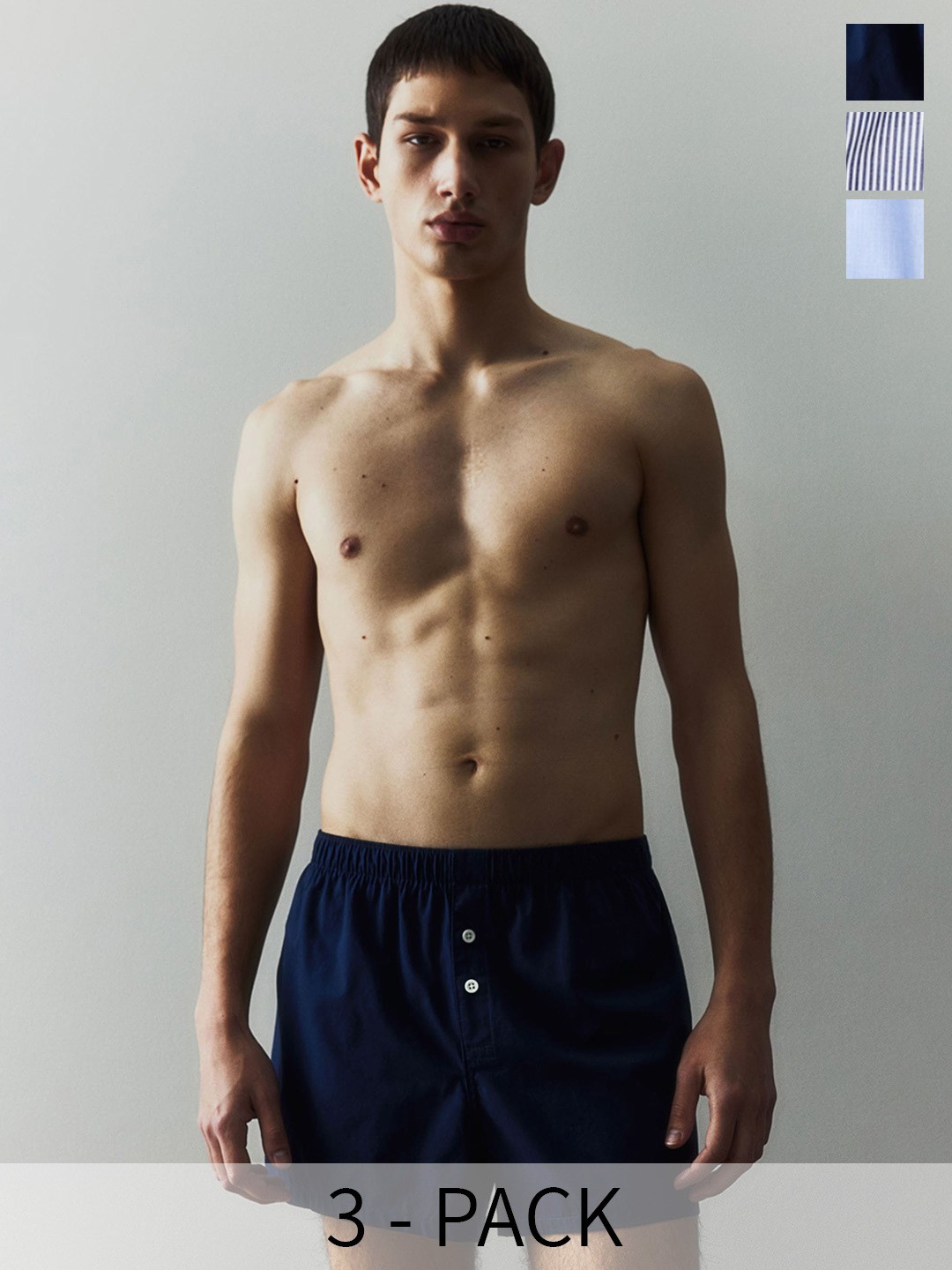 

H&M Pack of 3 Striped Pure Cotton Inner Elastic Boxer Shorts, Blue