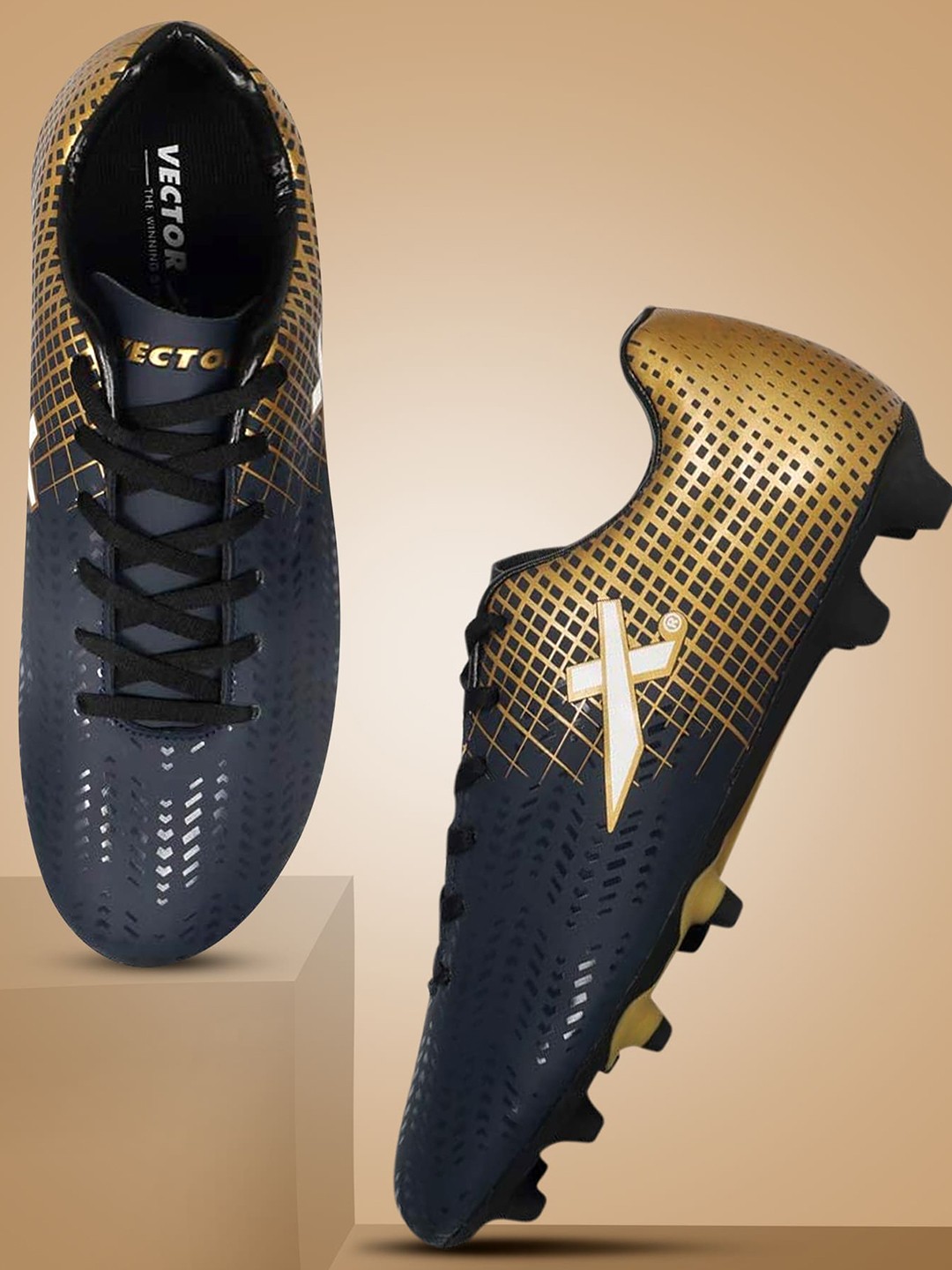 

VECTOR X Unisex Printed Fixed Cleats Lace-Up Football Shoes, Blue
