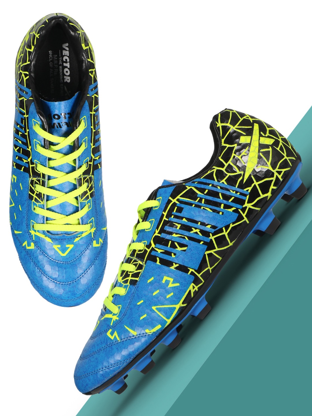 

VECTOR X Unisex Printed Fixed Cleats Lace-Up Football Shoes, Blue