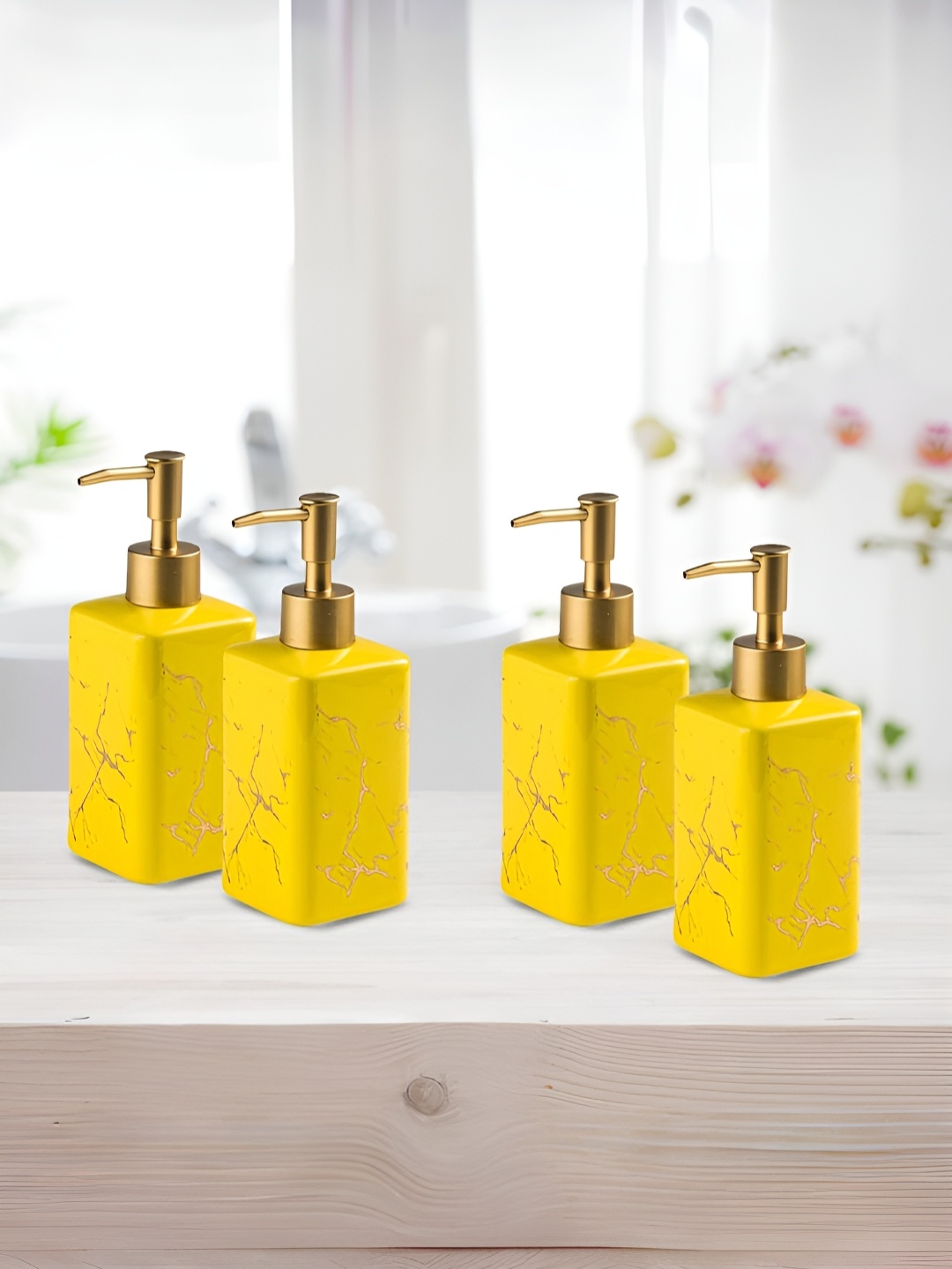 

The Better Home Yellow 4 Pieces Abstract Ceramic Soap Dispenser 320 ml