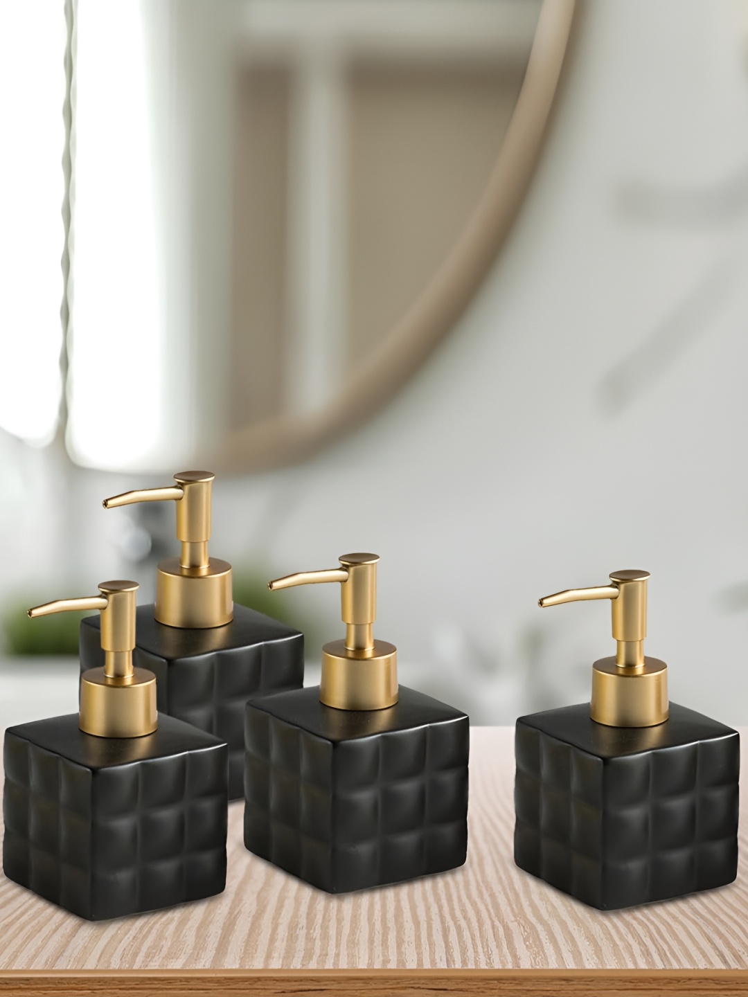 

The Better Home Black & Gold-Toned 4Pcs Textured Ceramic Glossy Soap Dispensers 200ml Each