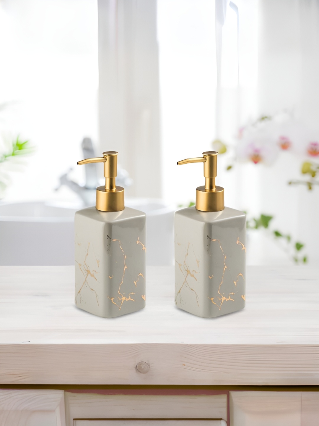 

The Better Home Grey 2 Pieces Abstract Ceramic Soap Dispenser 320 ml