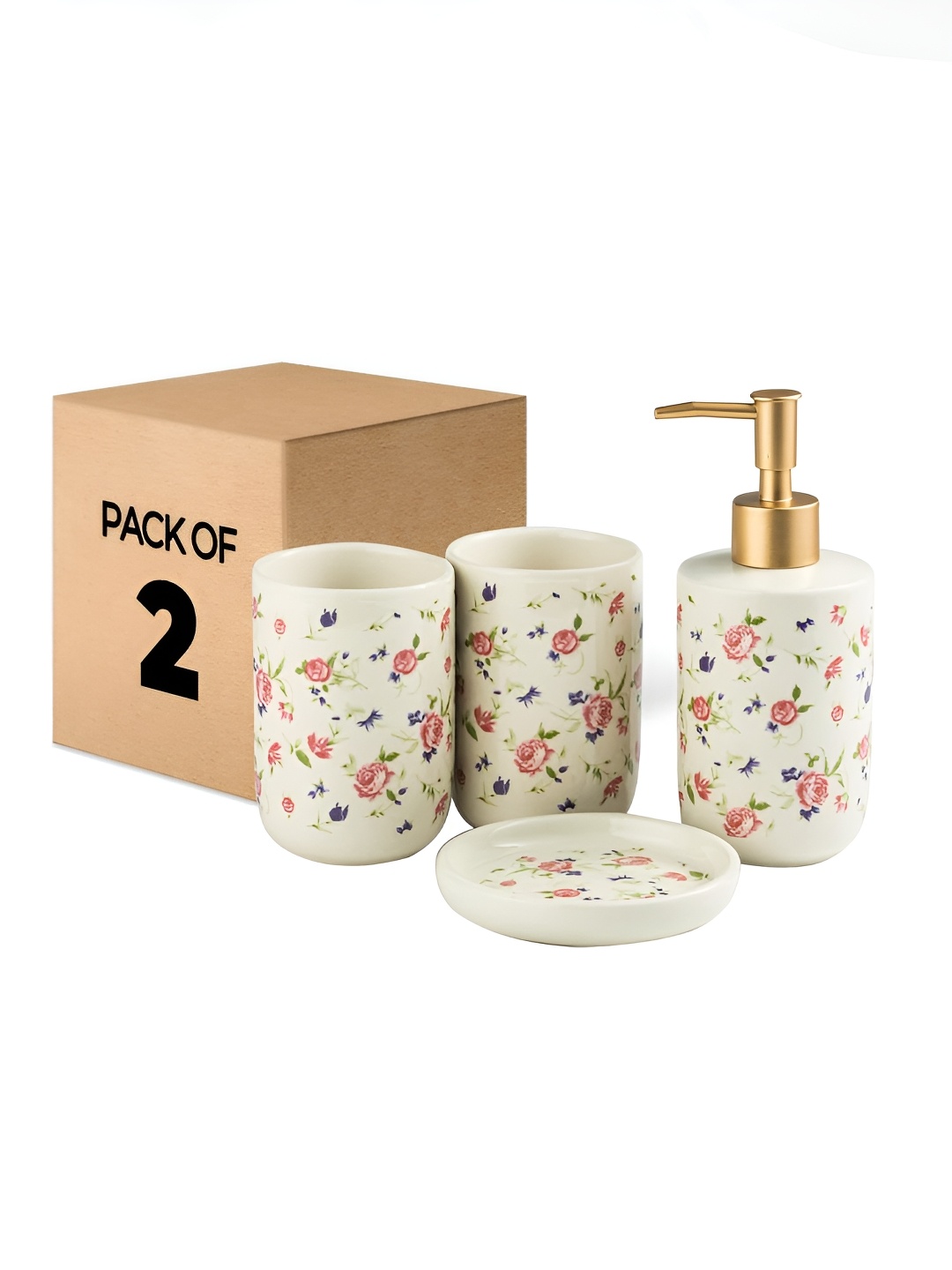 

The Better Home White 4 Pieces Floral Ceramic Bath Accessories Set