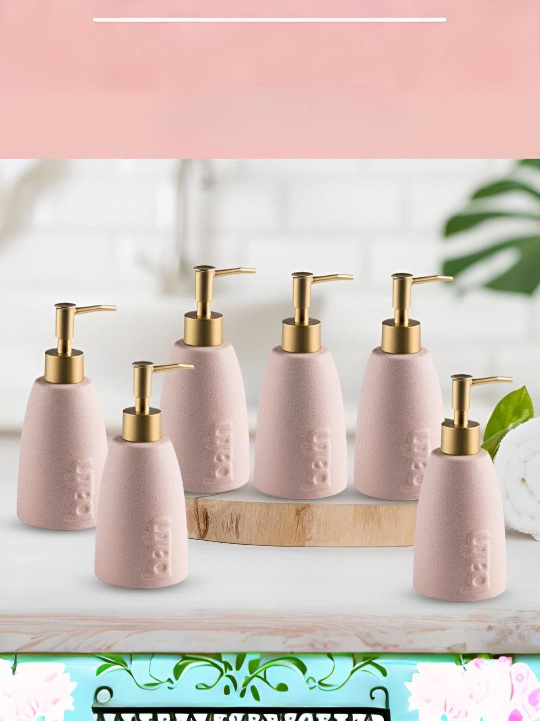 

The Better Home Pink & Gold-Toned 6Pcs Textured Ceramic Glossy Soap Dispensers