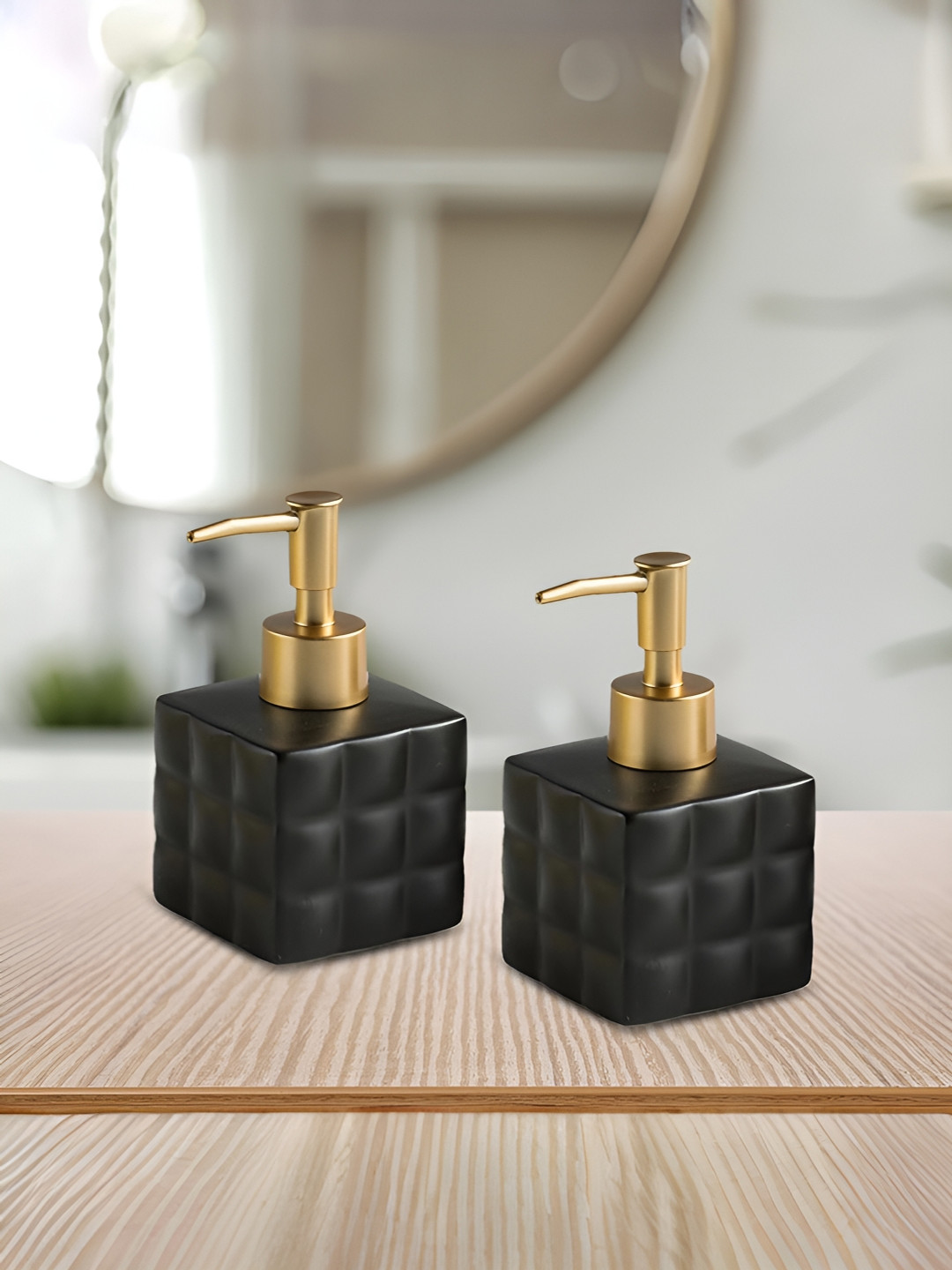 

The Better Home Black & Gold-Toned 2Pcs Textured Ceramic Glossy Soap Dispensers 200ml Each