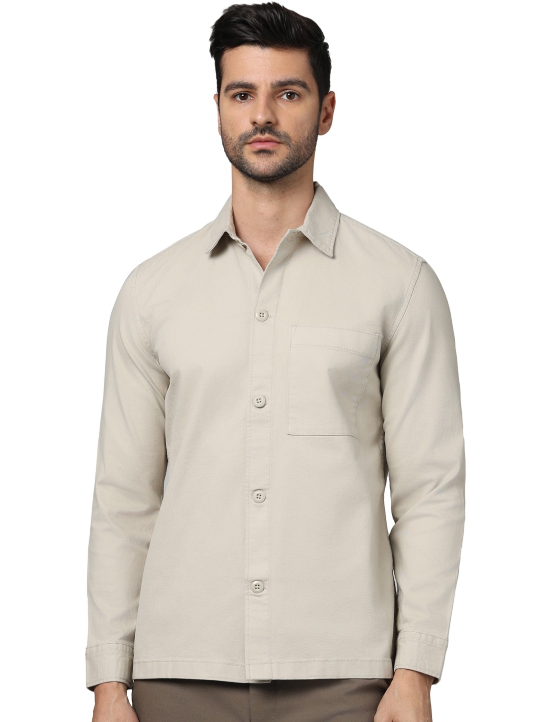 

Celio Spread Collar Classic Cotton Opaque Oversized Shirt, Beige