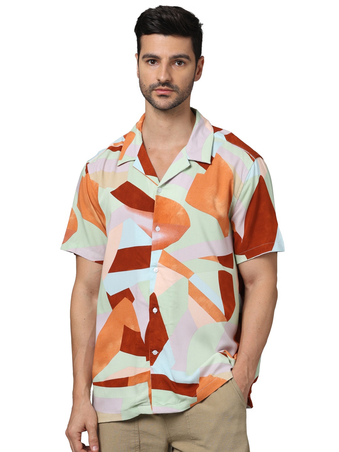 

Celio Classic Opaque Printed Casual Shirt, Orange