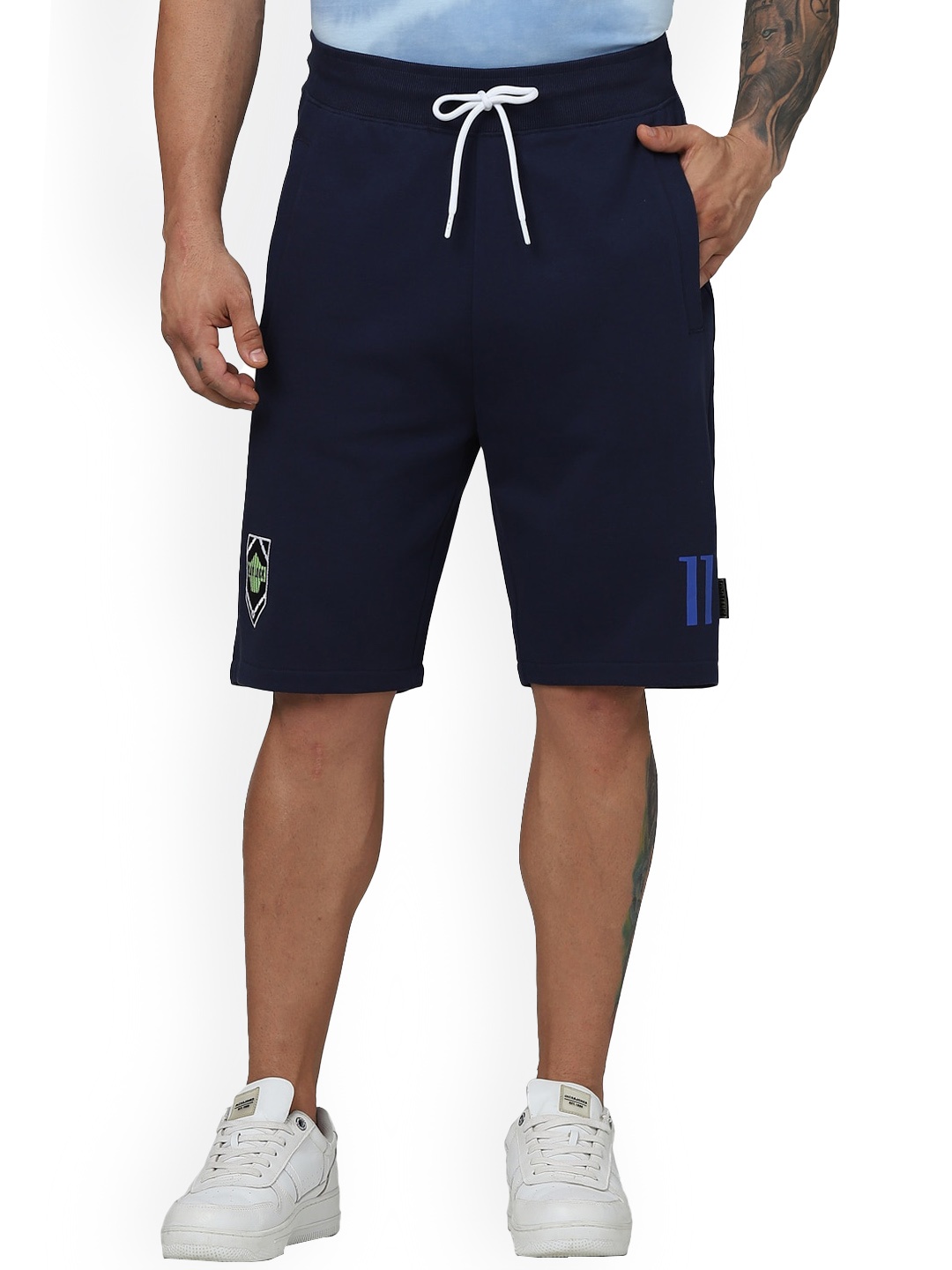 Celio Men Blue Lock Printed Shorts, Navy blue