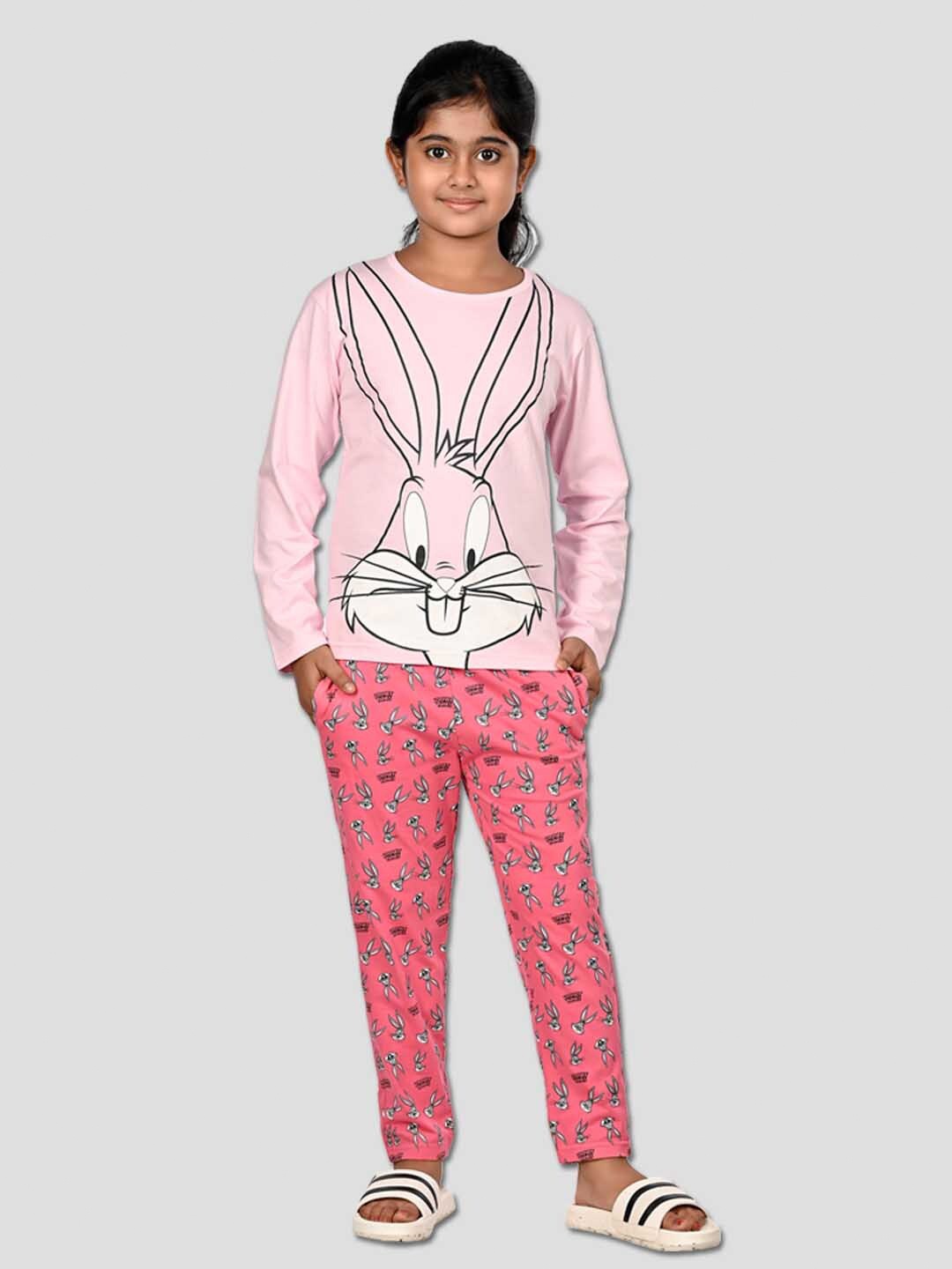

DENIKID Girls Bugs Bunny Printed T-shirt with Trousers, Pink