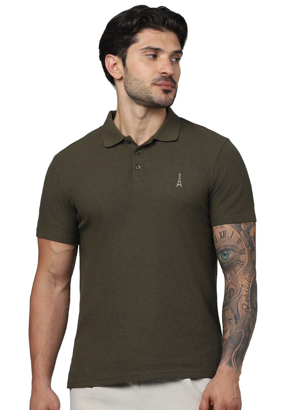

Celio Self Design Polo Collar T-shirt, Olive