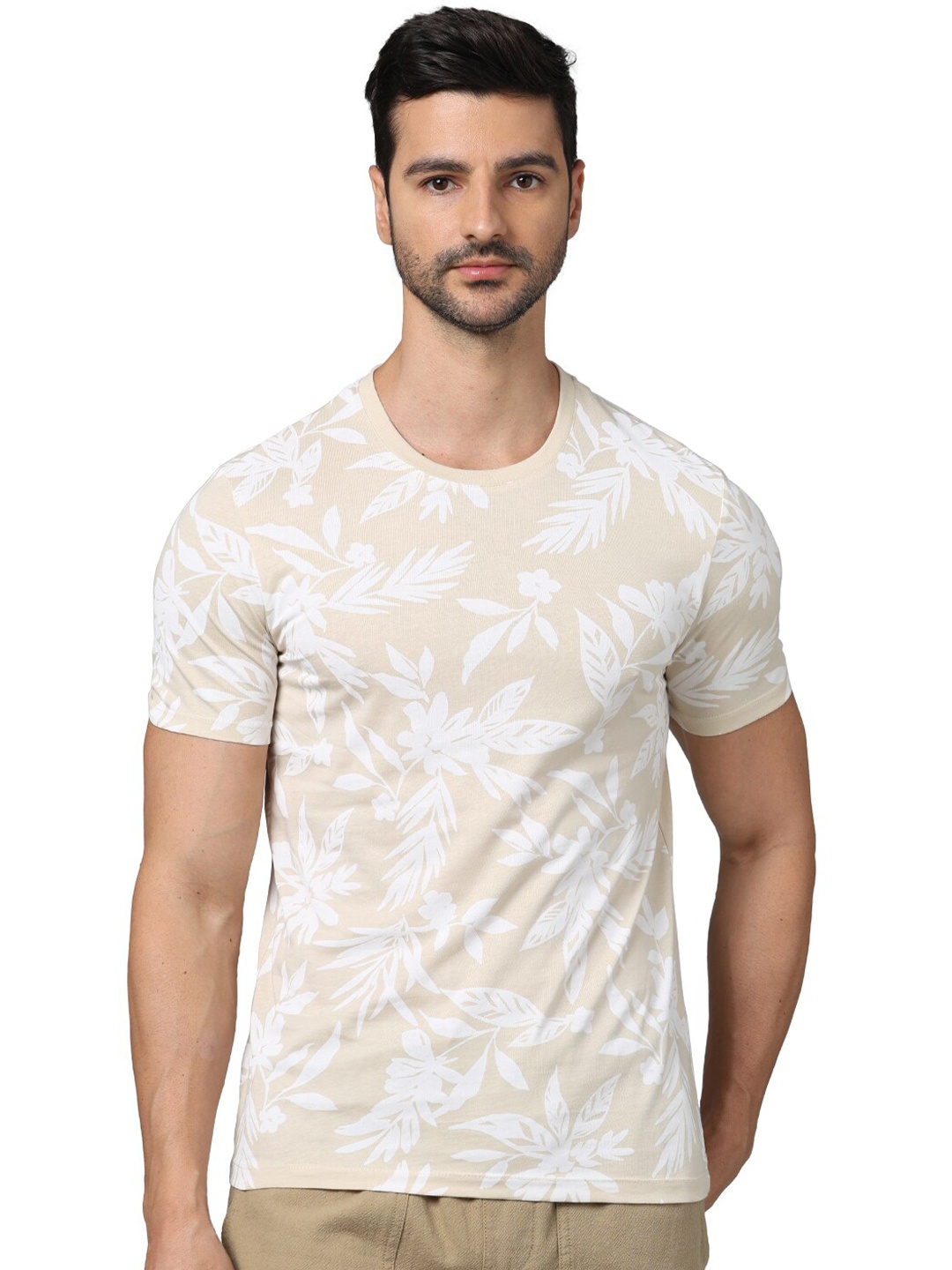 

Celio Floral Printed Regular Fit Cotton T-shirt, Beige