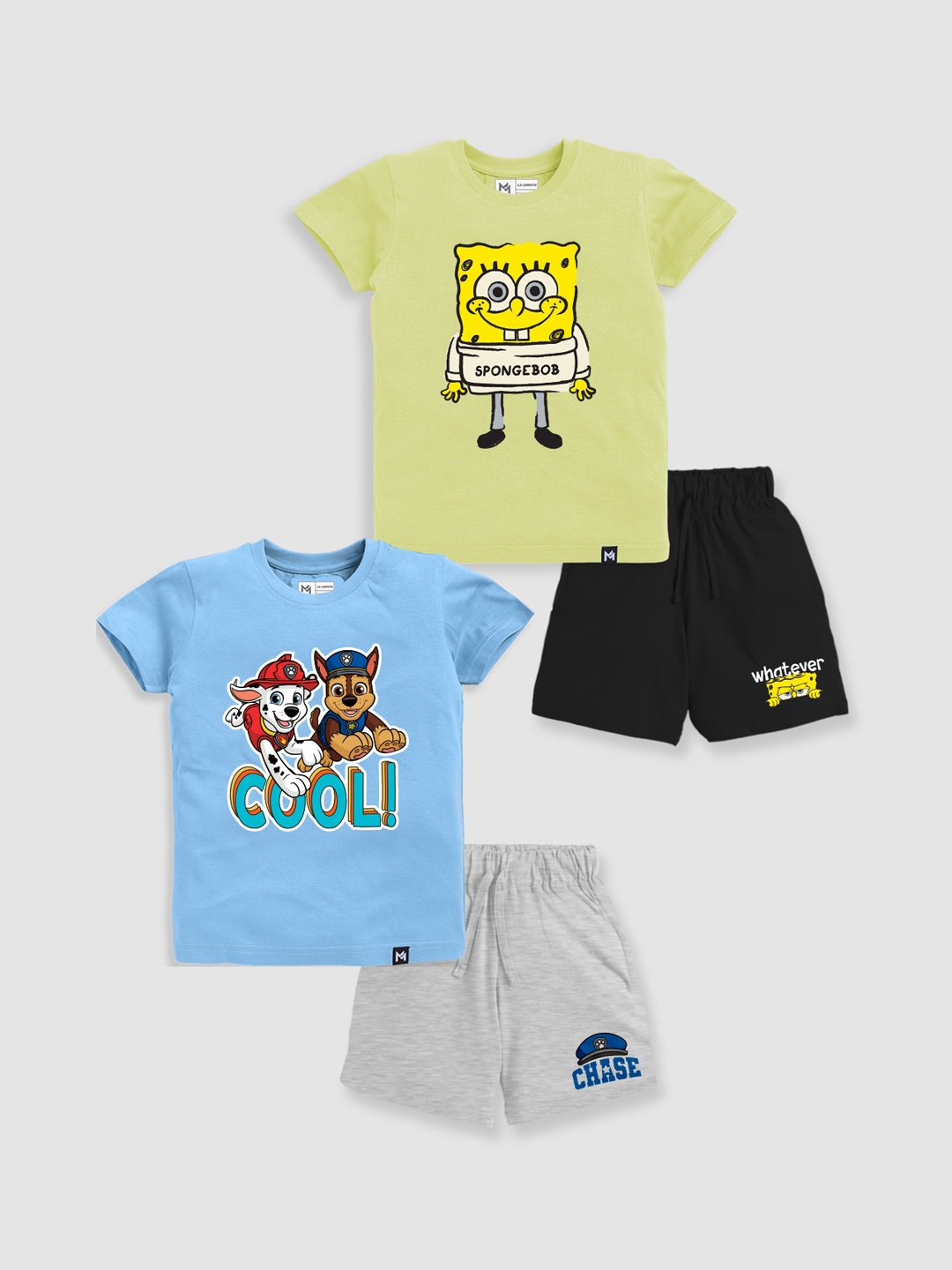 

Minute Mirth Infant Boys Pack Of 2 Printed Pure Cotton T-Shirt With Shorts, Green