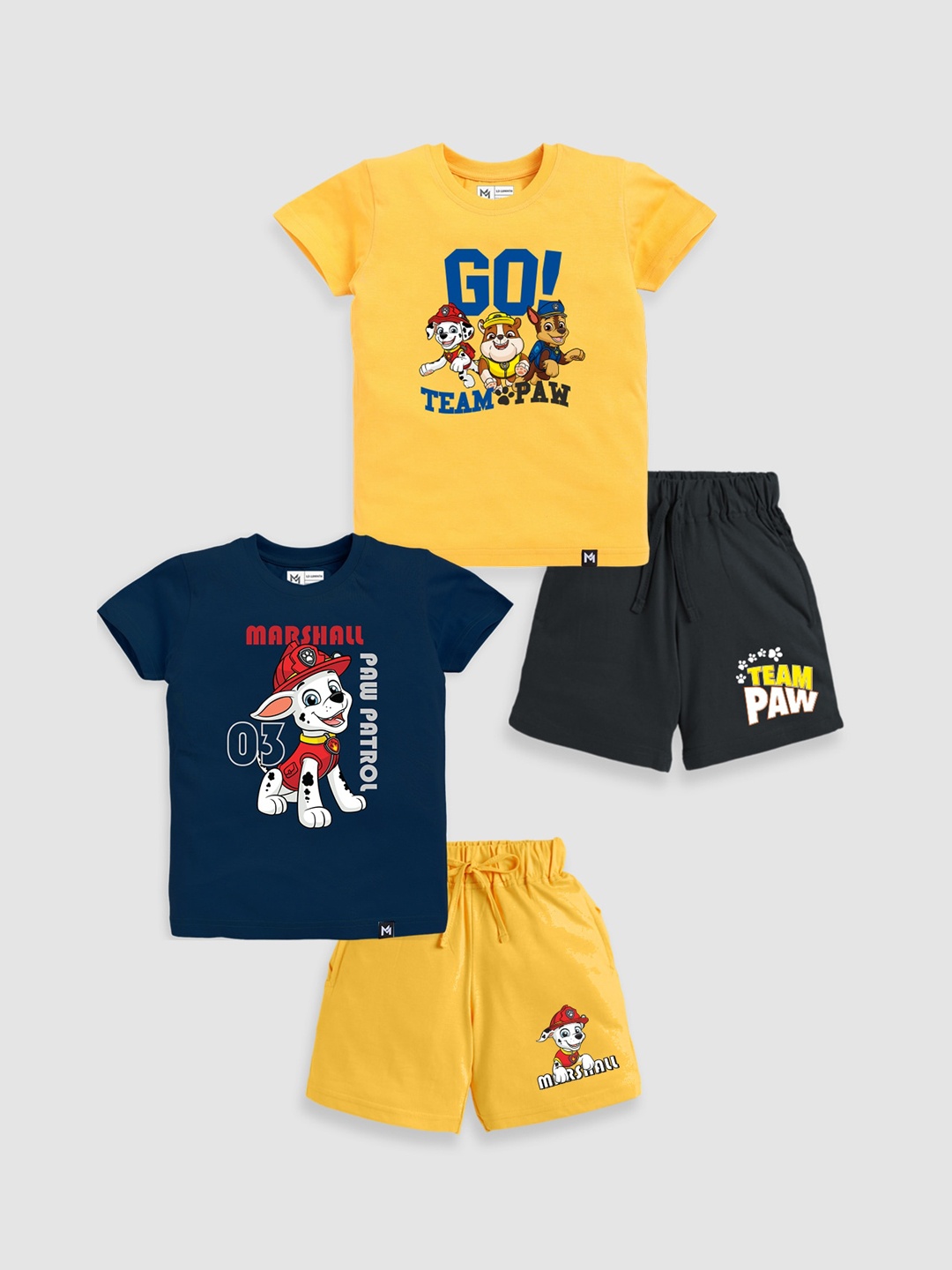 

Minute Mirth Infant Boys Pack Of 2 Paw Patrol Printed Pure Cotton T-Shirt & Shorts, Yellow